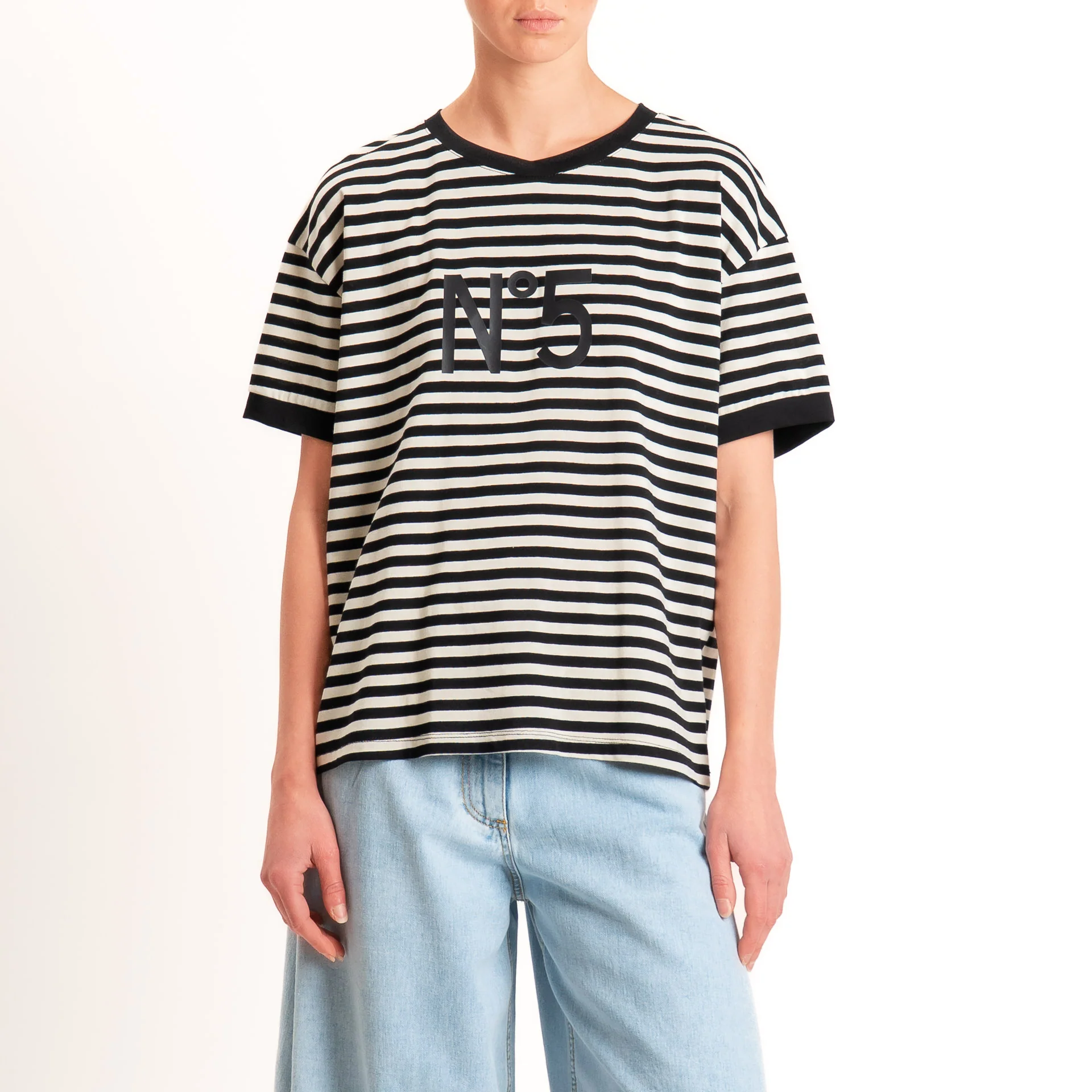 Tensione in-T-shirt righe n5 - nero/panna/nero - Image 2