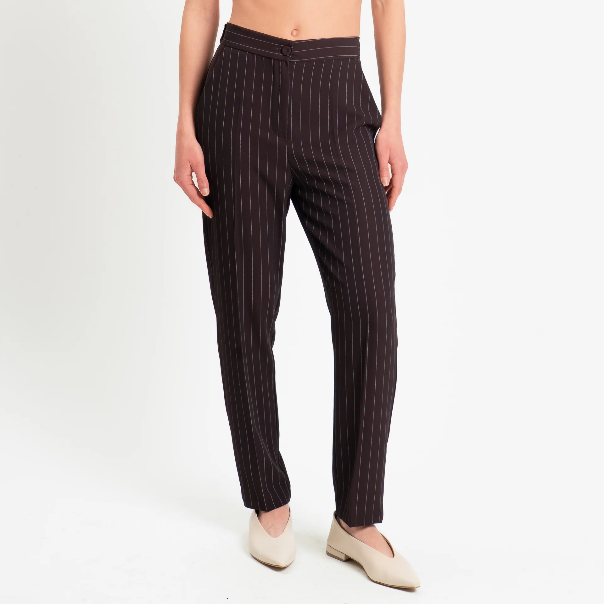 Zeroassoluto-Pantalone straight tessuto fluido gessato - moro - Image 2
