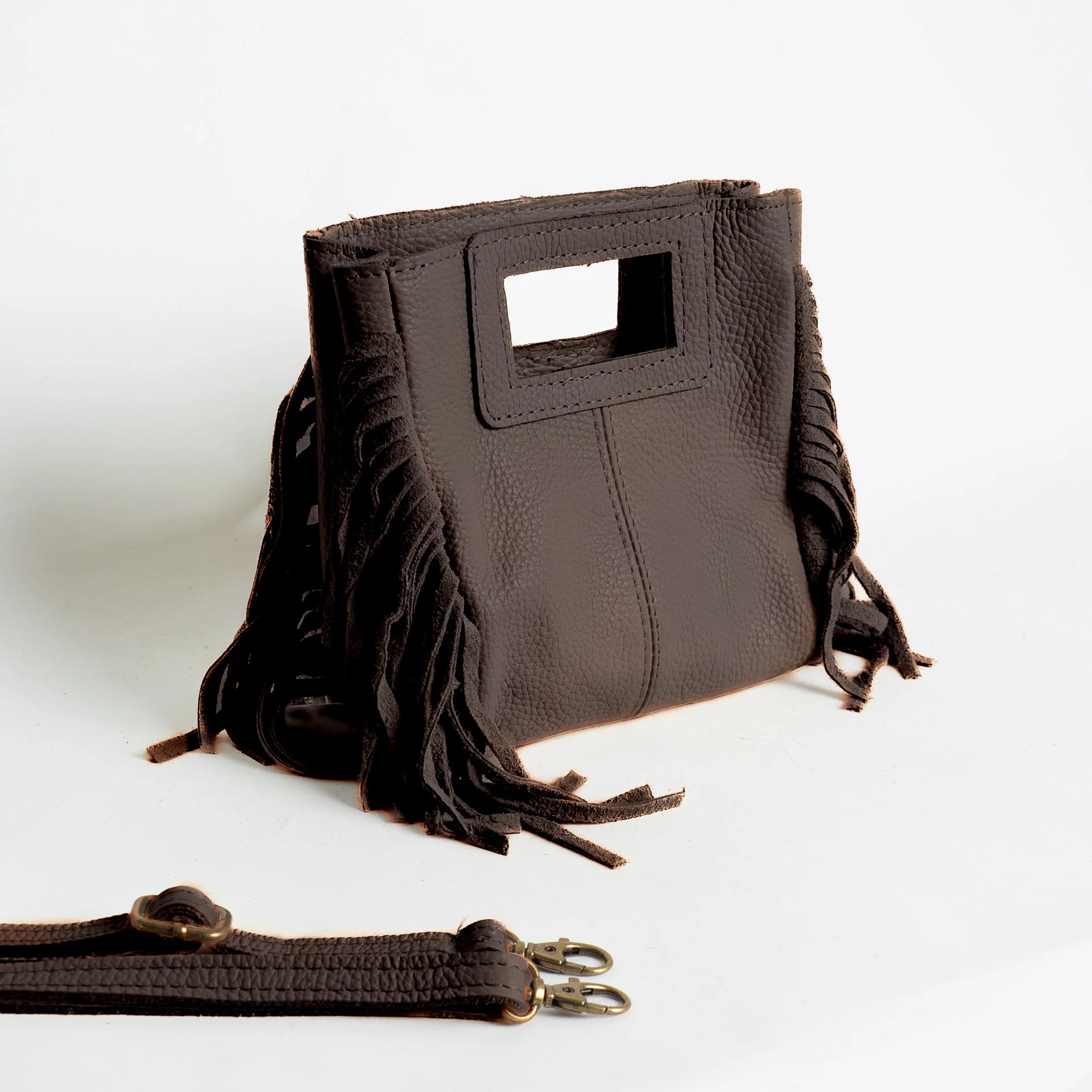 W by Whitemood-Mini borsa a mano con frange laterali - caffe' - Image 2