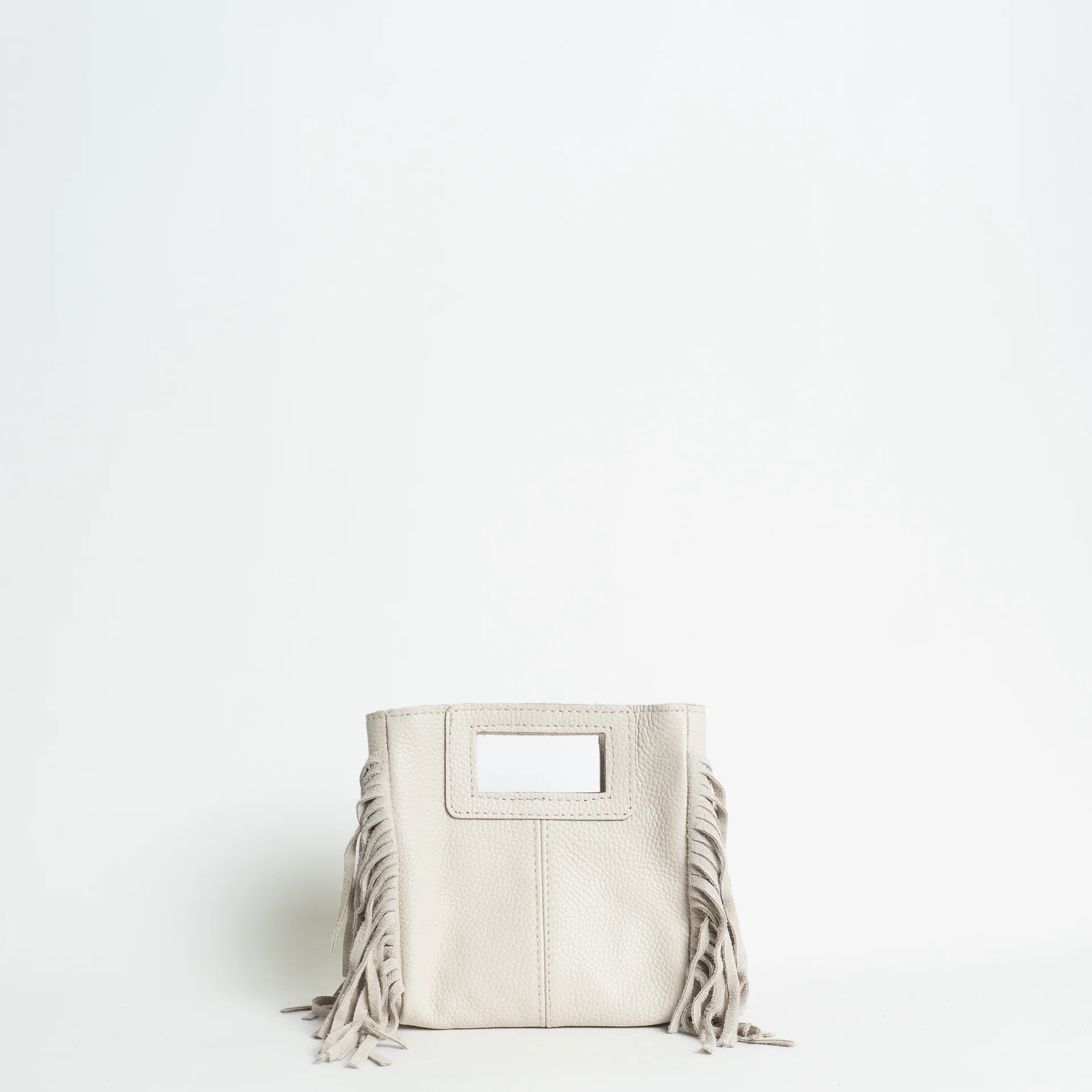 W by Whitemood-Mini borsa a mano con frange laterali - gesso