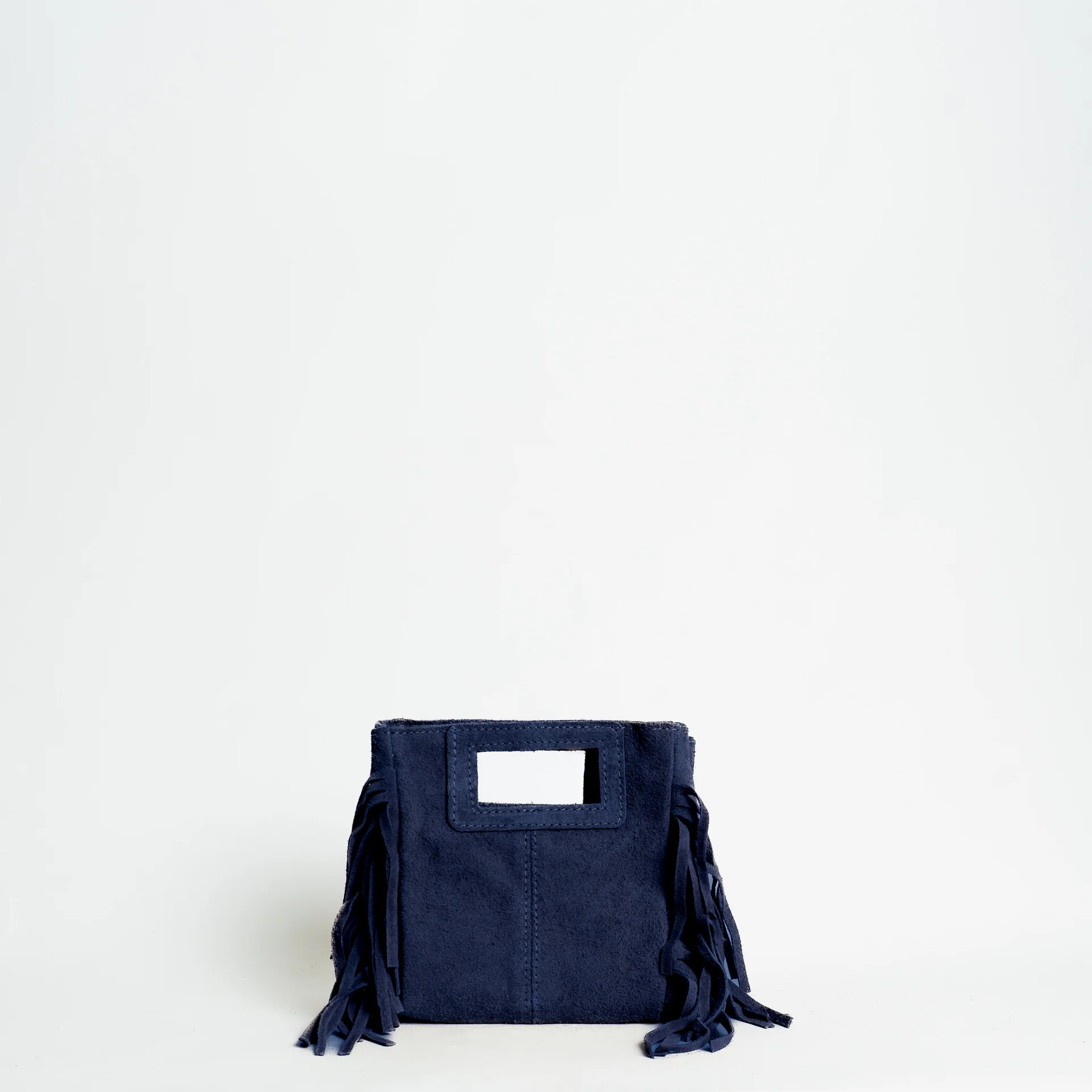W by Whitemood-Mini borsa a mano scamociata con frange - Blu