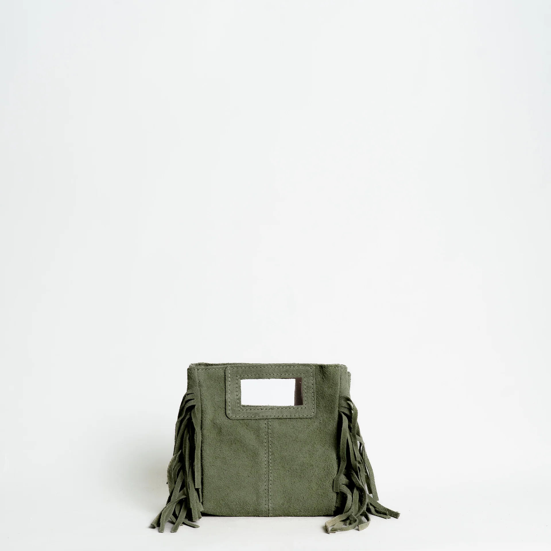 W by Whitemood-Mini borsa a mano scamociata con frange - militare
