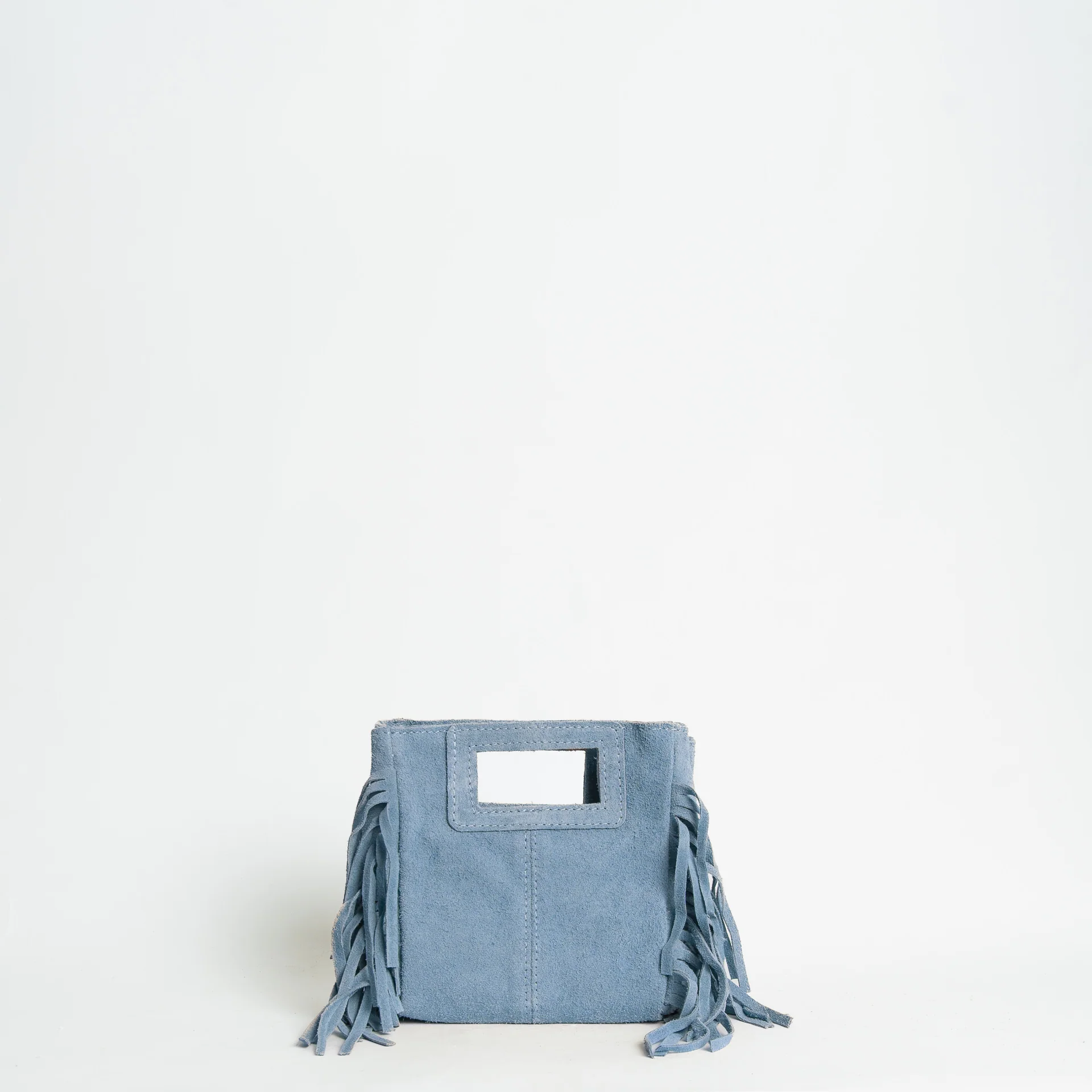 W by Whitemood-Mini borsa a mano scamociata con frange - sky