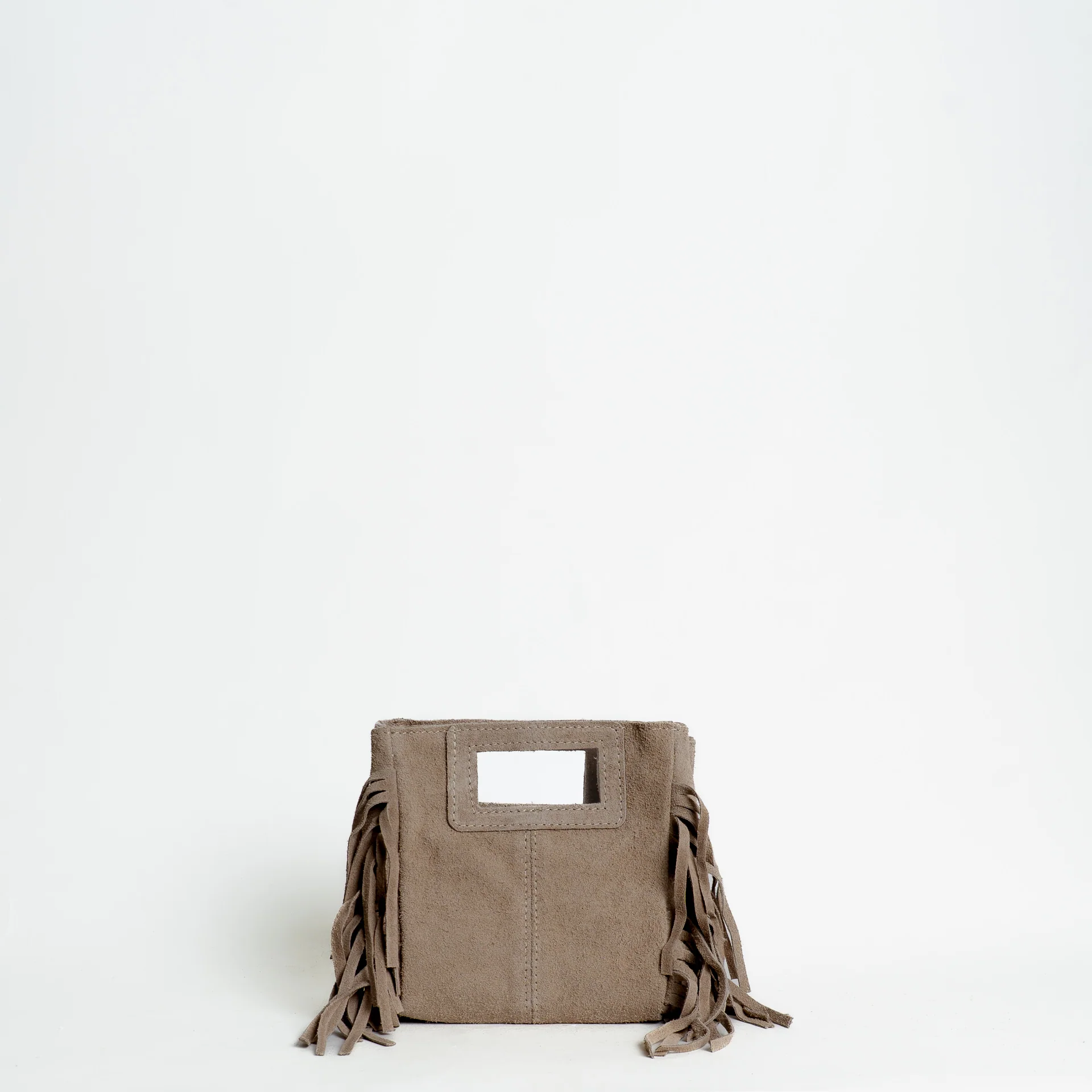 W by Whitemood-Mini borsa a mano scamociata con frange - taupe