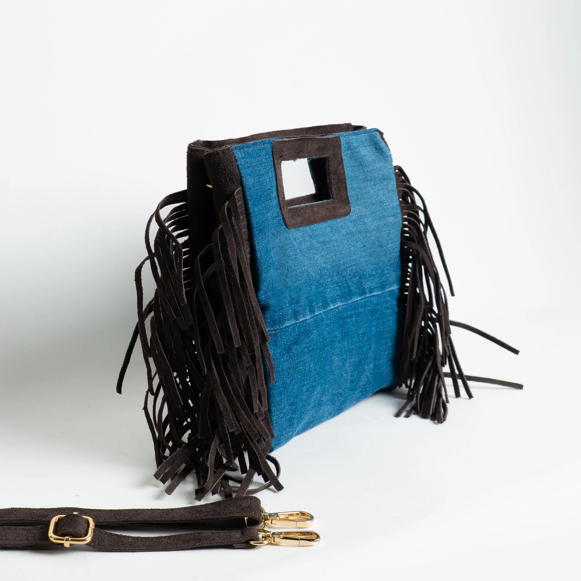 W by Whitemood-Borsa a mano jeans con frange - denim/moro - Image 2