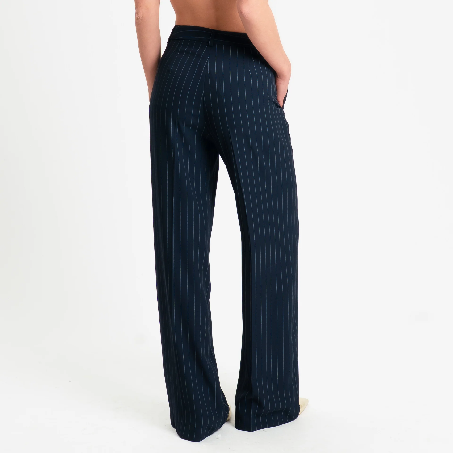 Zeroassoluto-Pantalone palazzo tessuto fluido gessato - blu - Image 6