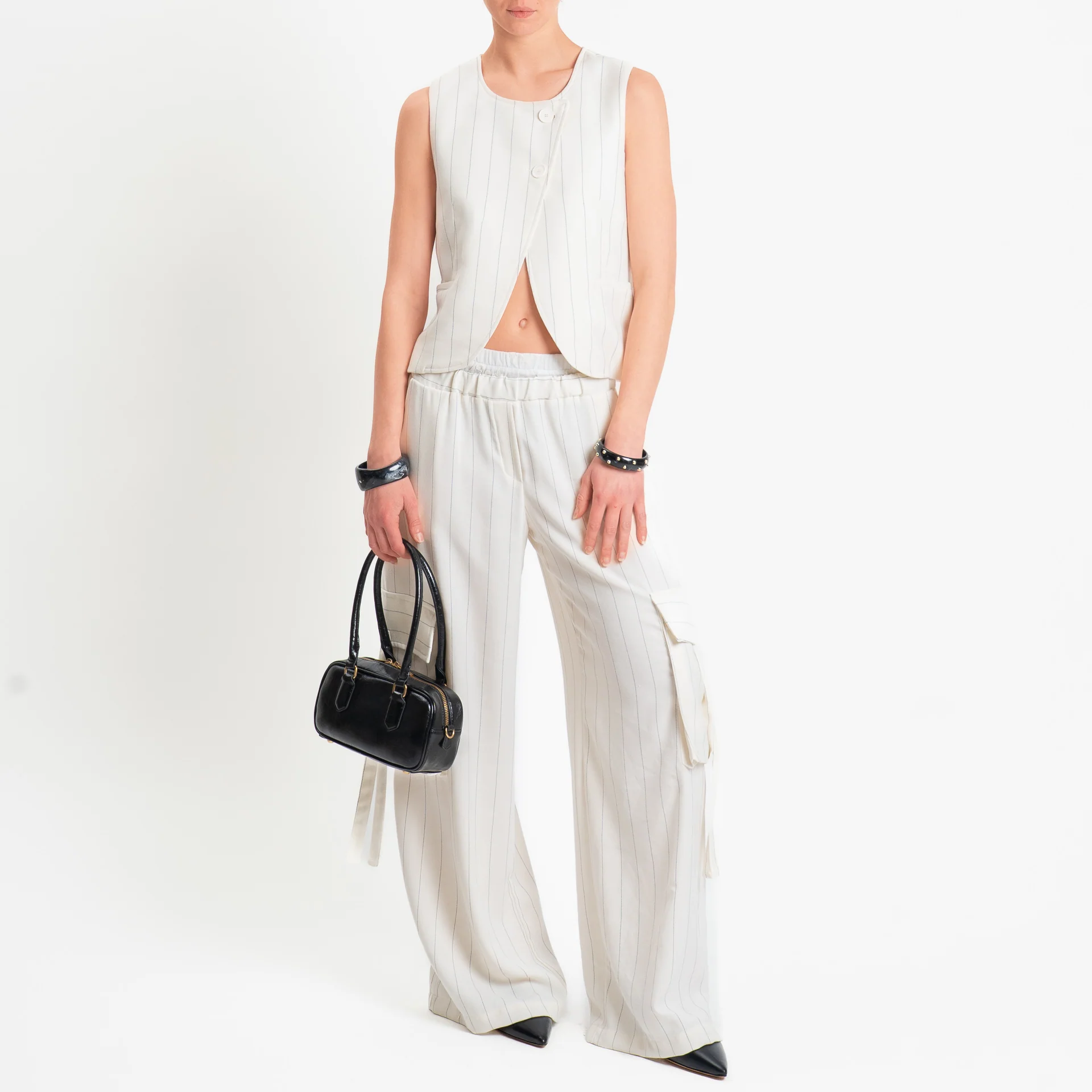 Tensione in-Pantalone cargo gessato - panna