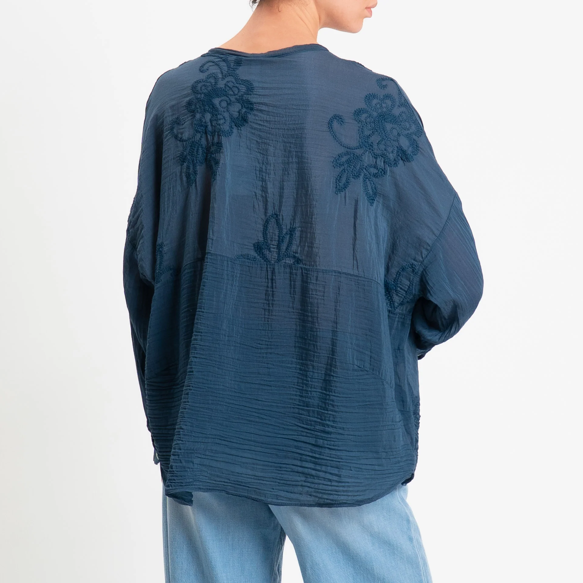 Tensione in-Camicia mussola con ricami misto seta - blu - Image 3
