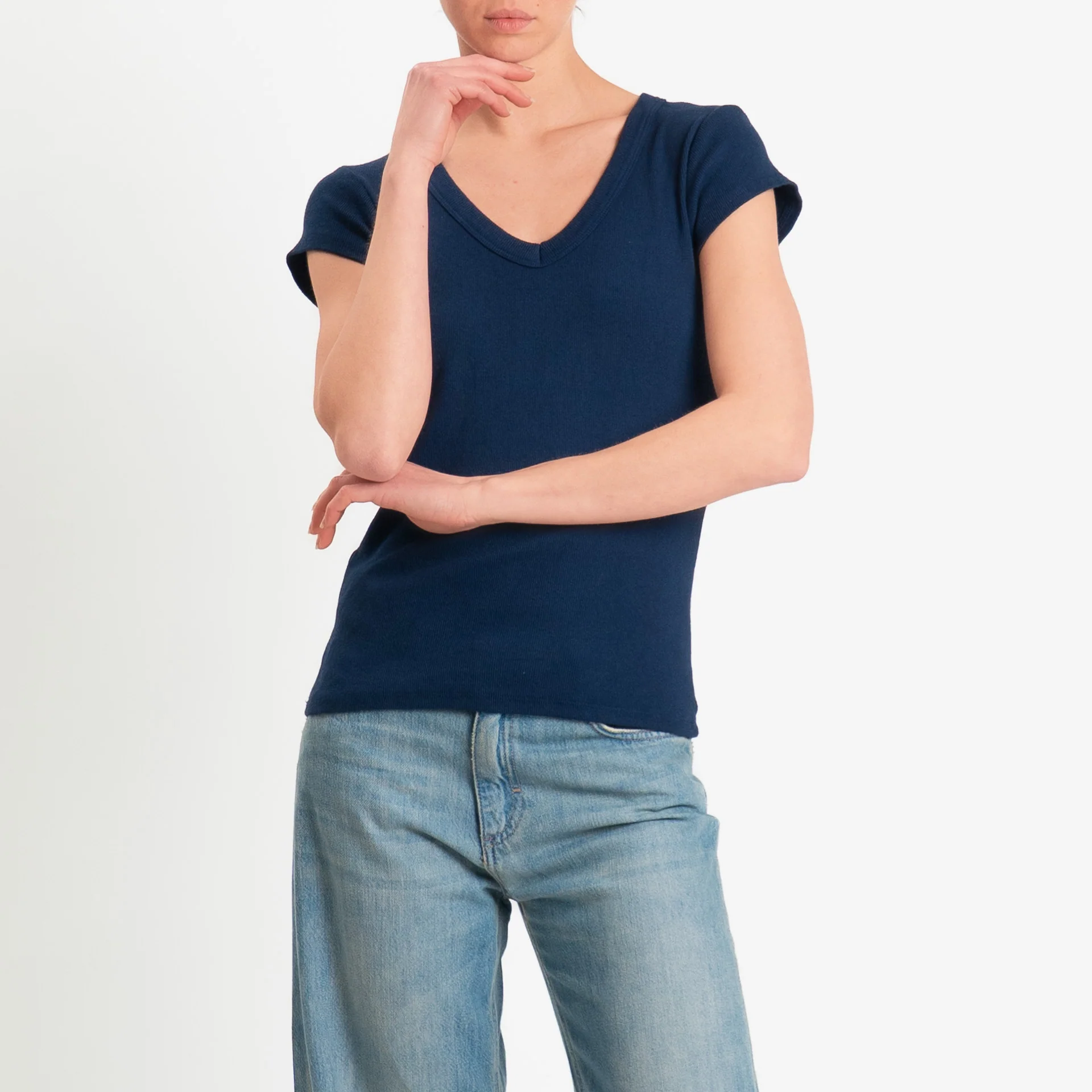Tensione in-T-shirt scollo v a costine - blu - Image 2