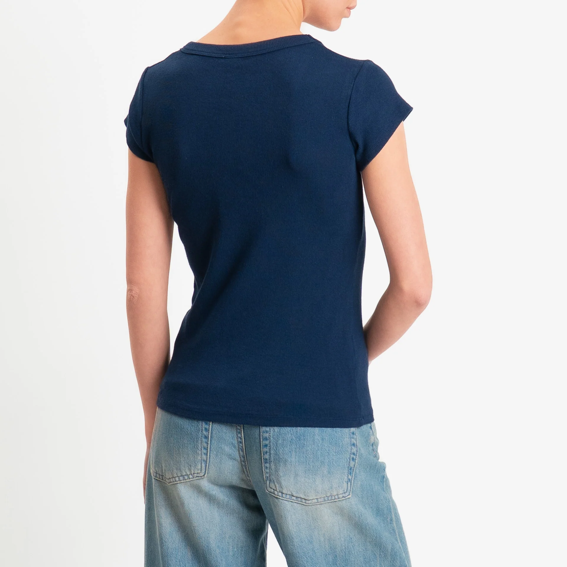 Tensione in-T-shirt scollo v a costine - blu - Image 3
