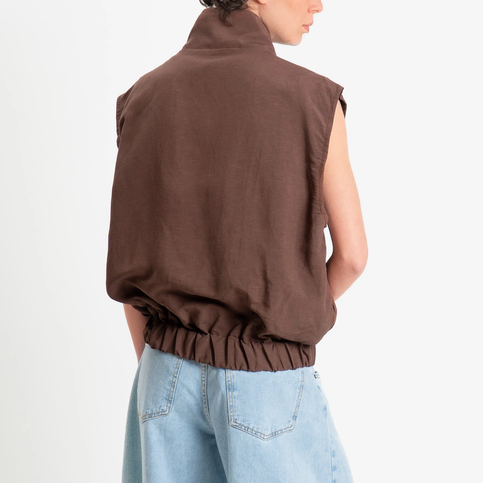 Tensione in-Gilet bicolore misto lino - cioccolato/sky - Image 4
