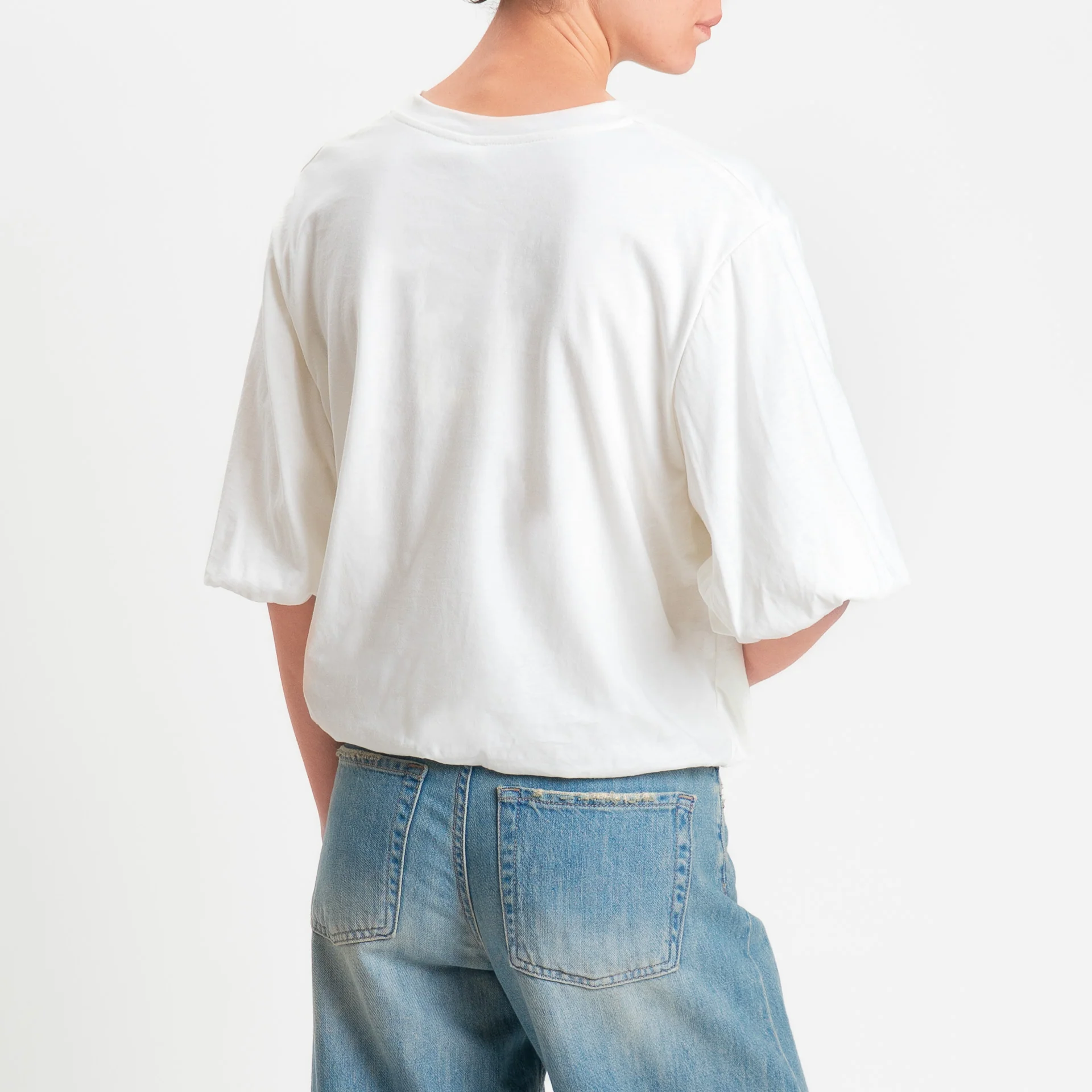 Tensione in-T-shirt bicolore elastico in vita con applicazione in pizzo - panna/beige/burro - Image 3