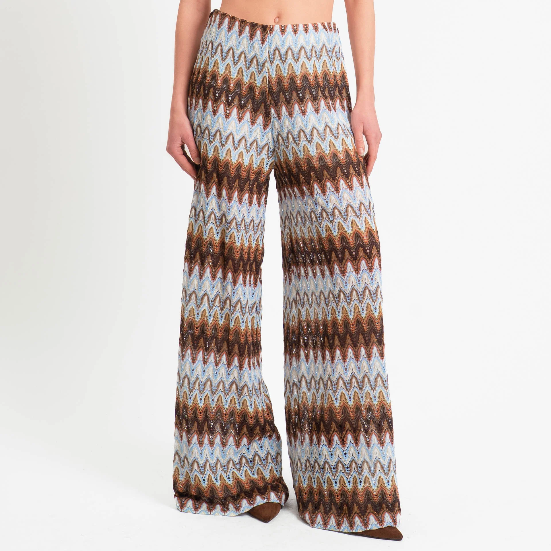 Motel-Pantaloni fantasia wavy pattern elastico - moro/celeste/burro - Image 2