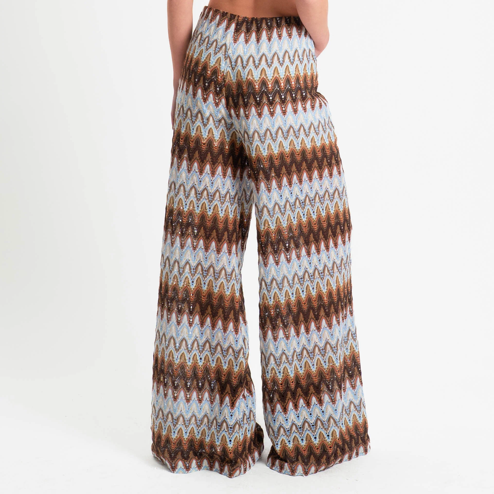 Motel-Pantaloni fantasia wavy pattern elastico - moro/celeste/burro - Image 5