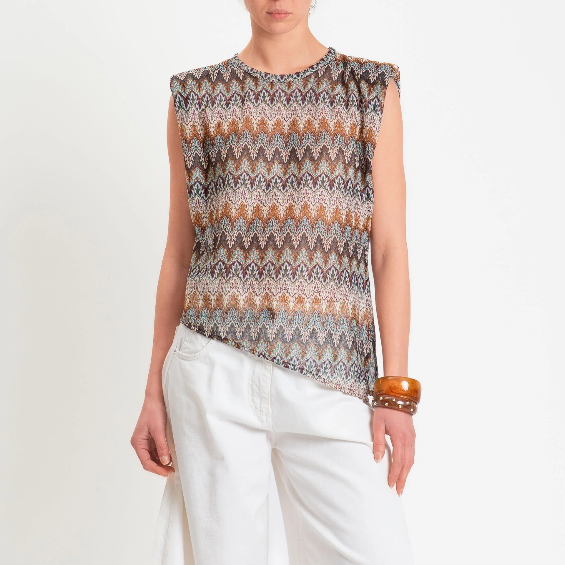Tensione in-Blusa fantasia jacquard in maglina - moro/cuoio/acqua - Image 2