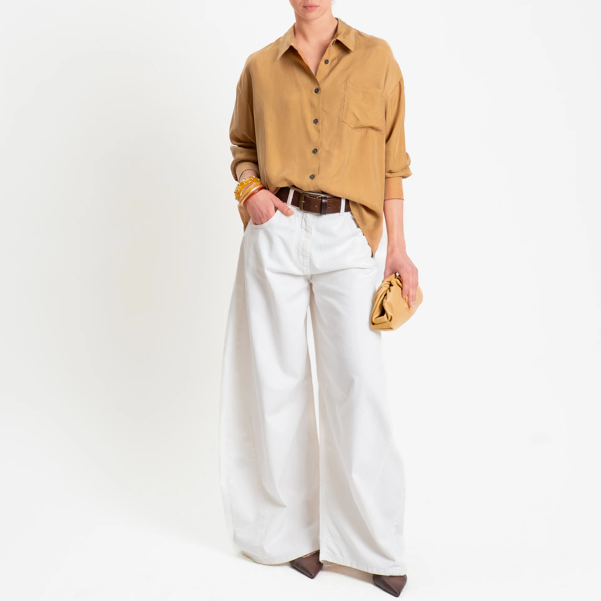 Tensione in-Camicia cupro con taschino - camel