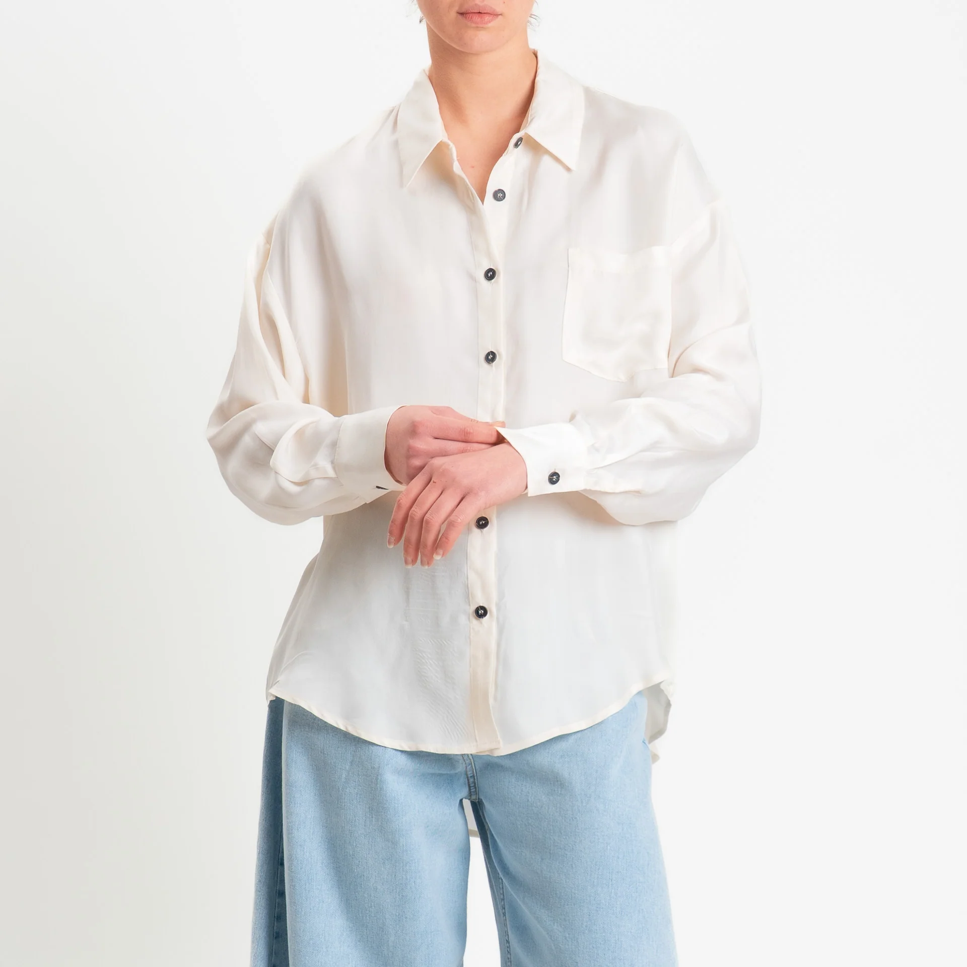 Tensione in-Camicia cupro con taschino - panna - Image 2