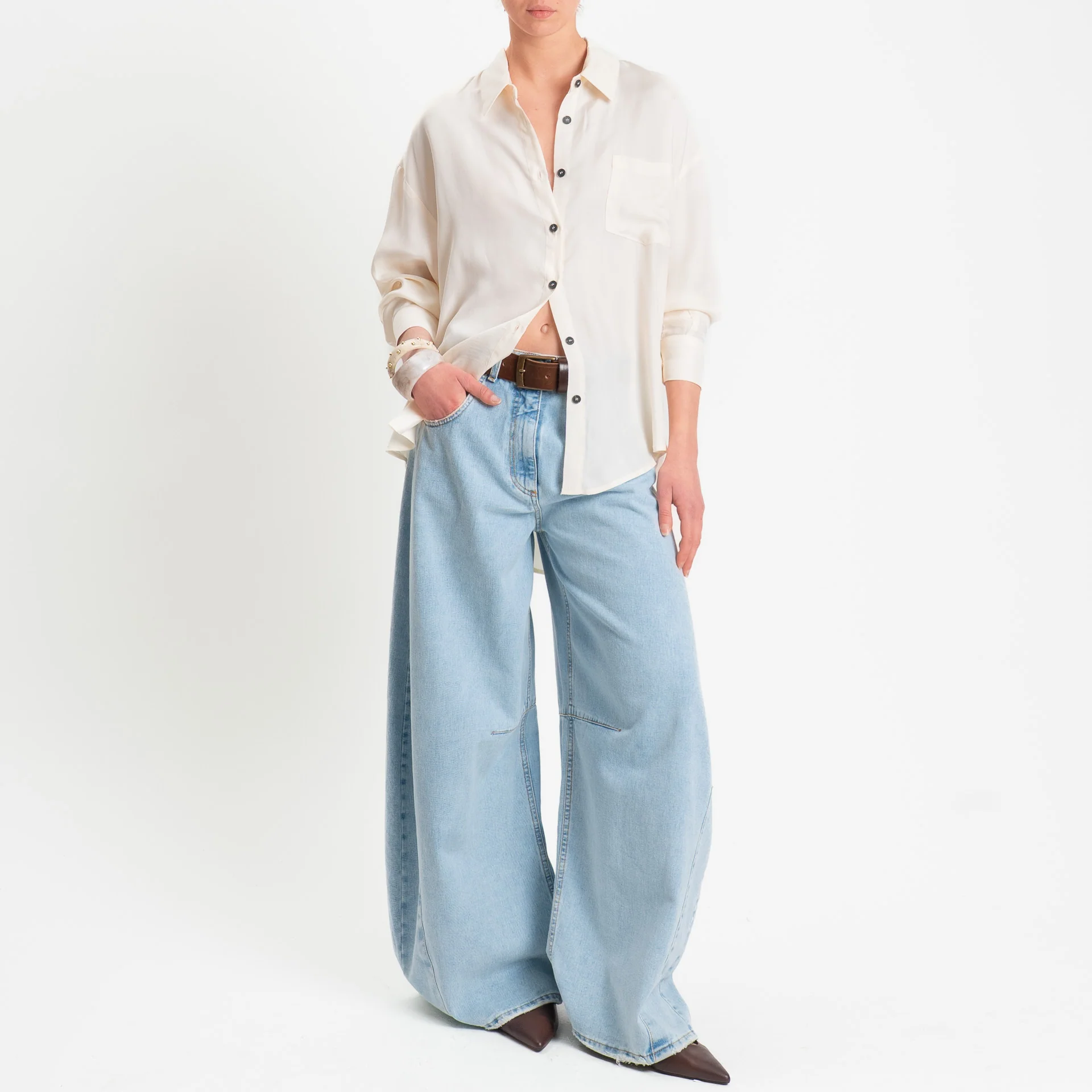 Tensione in-Camicia cupro con taschino - panna - Image 3