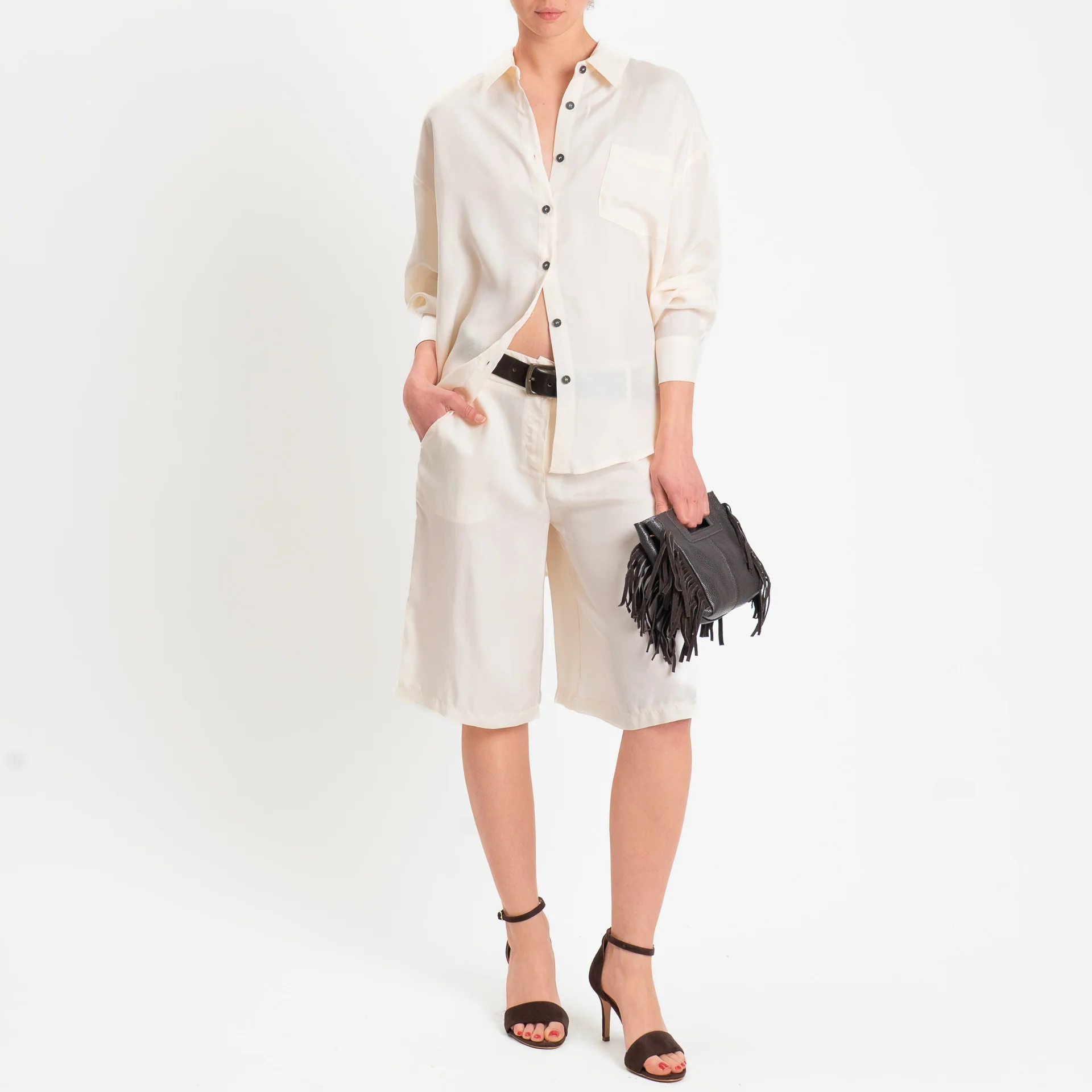 Tensione in-Camicia cupro con taschino - panna - Image 4