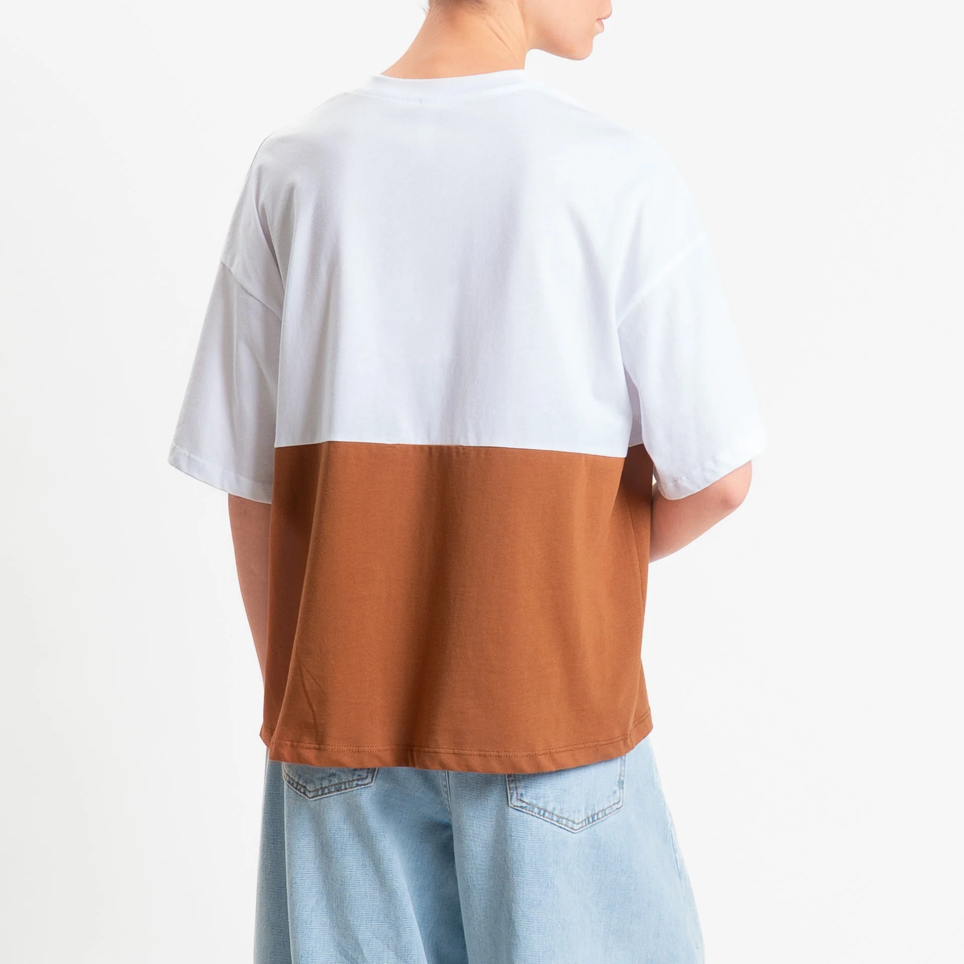 Tensione in-T-shirt serafino bicolore - bianco/cuoio - Image 3