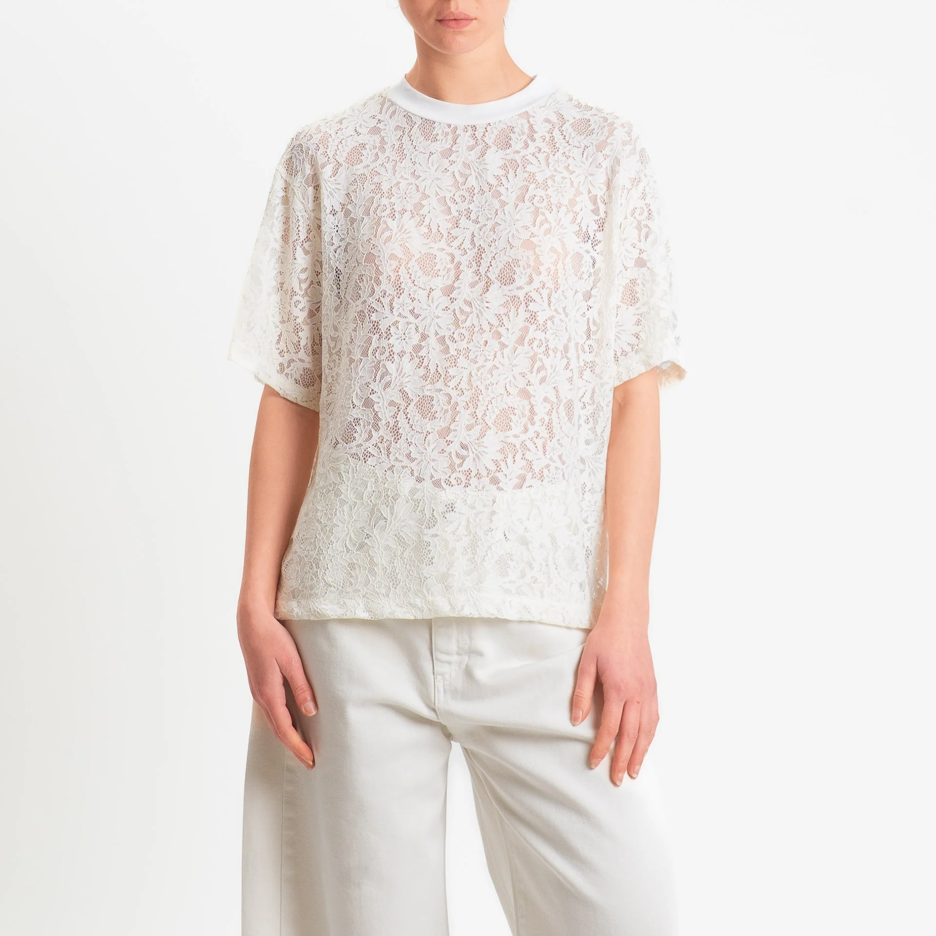 Tensione in-T-shirt girocollo in pizzo - burro - Image 2