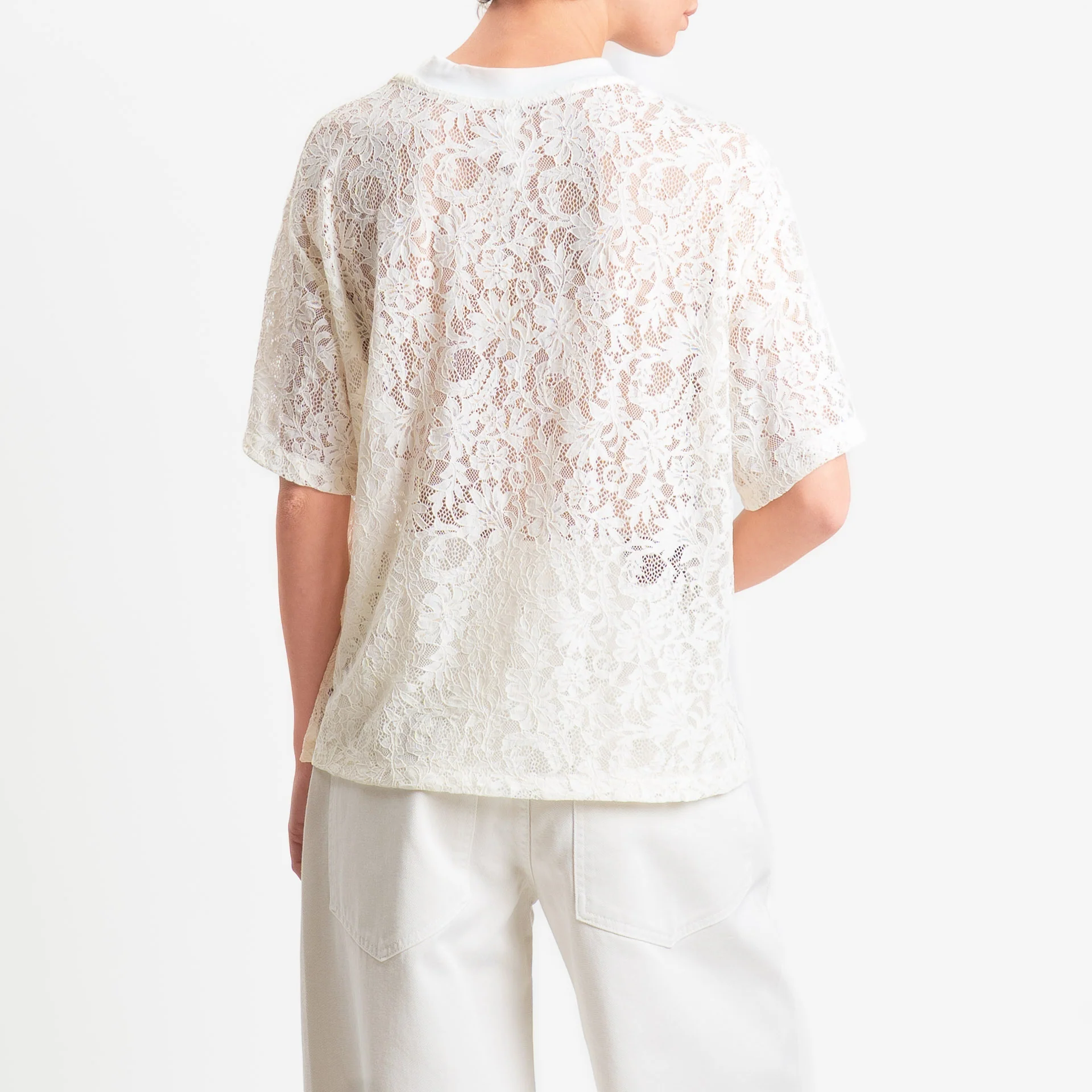Tensione in-T-shirt girocollo in pizzo - burro - Image 3