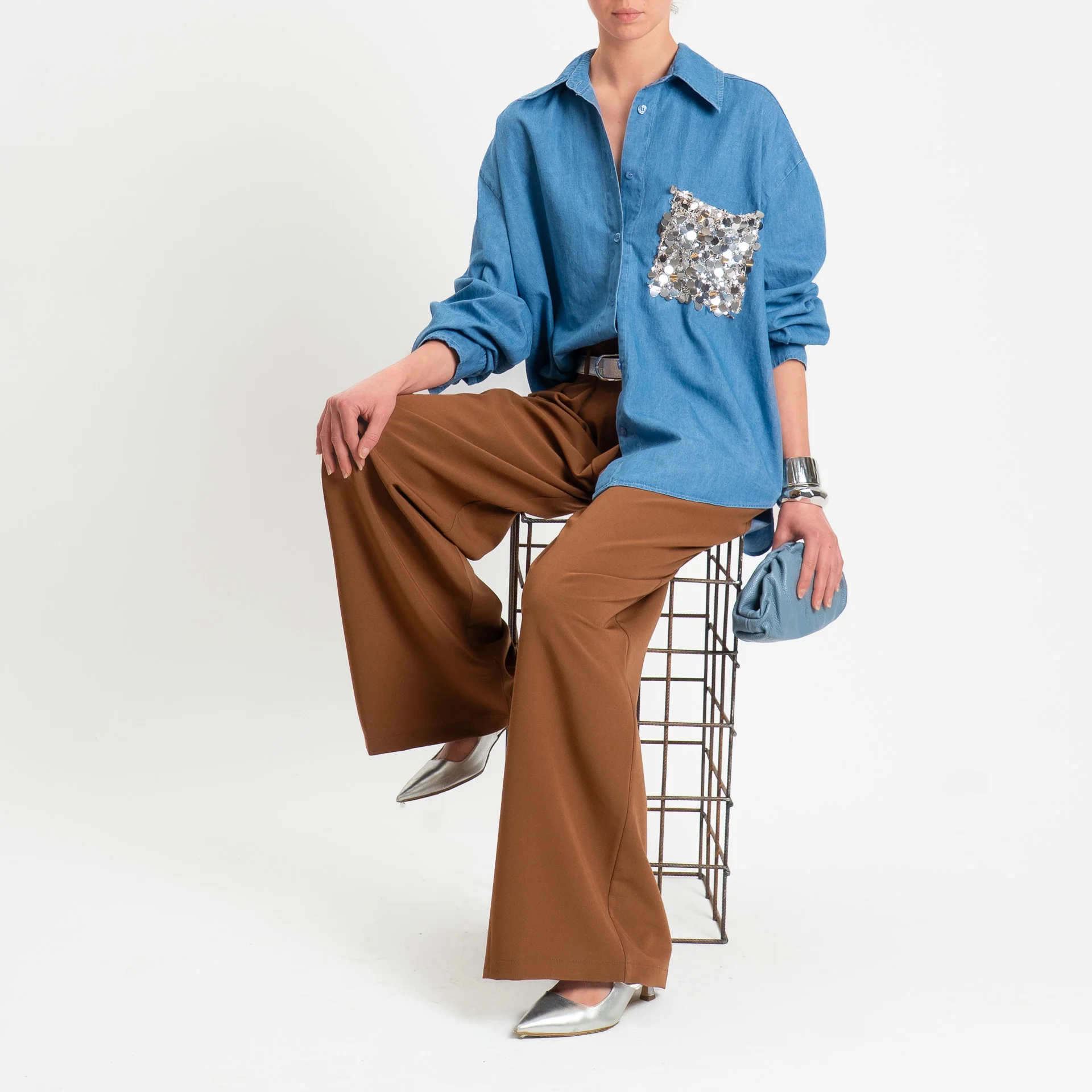 Tensione in-Pantalone in poliviscosa wide leg con pinces - cammello - Image 3