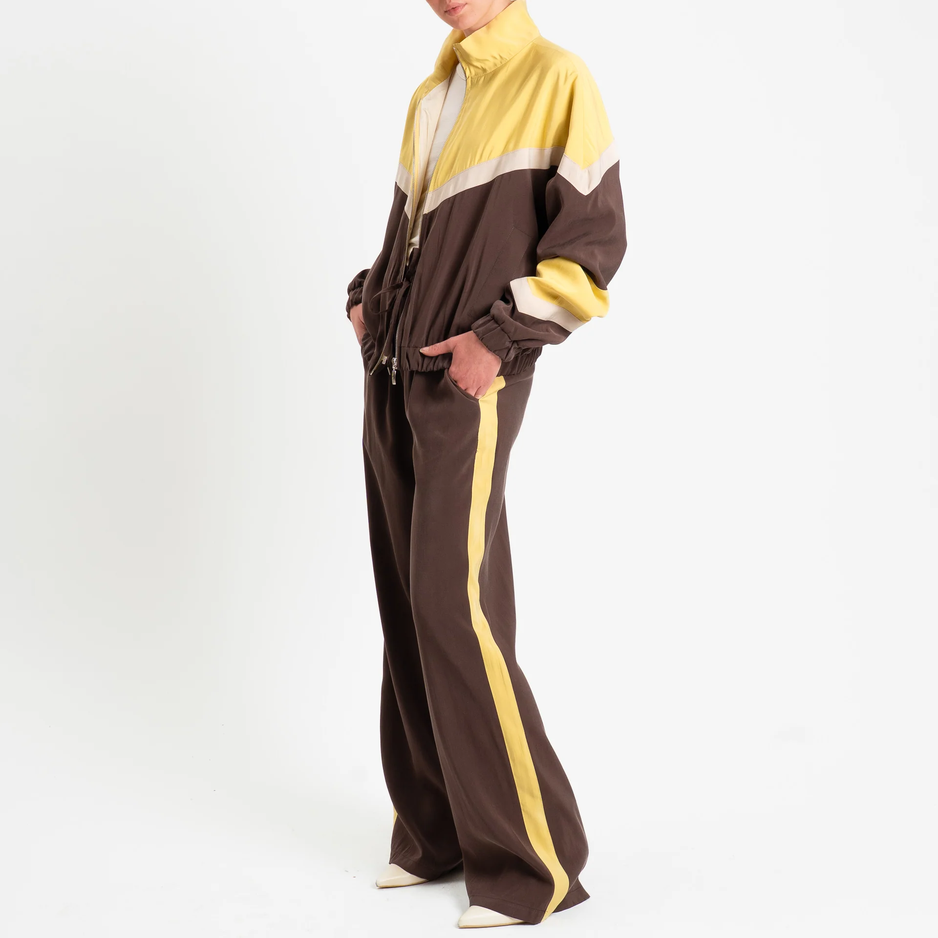 Tensione in-Pantalone cupro bande laterali - moro/giallo