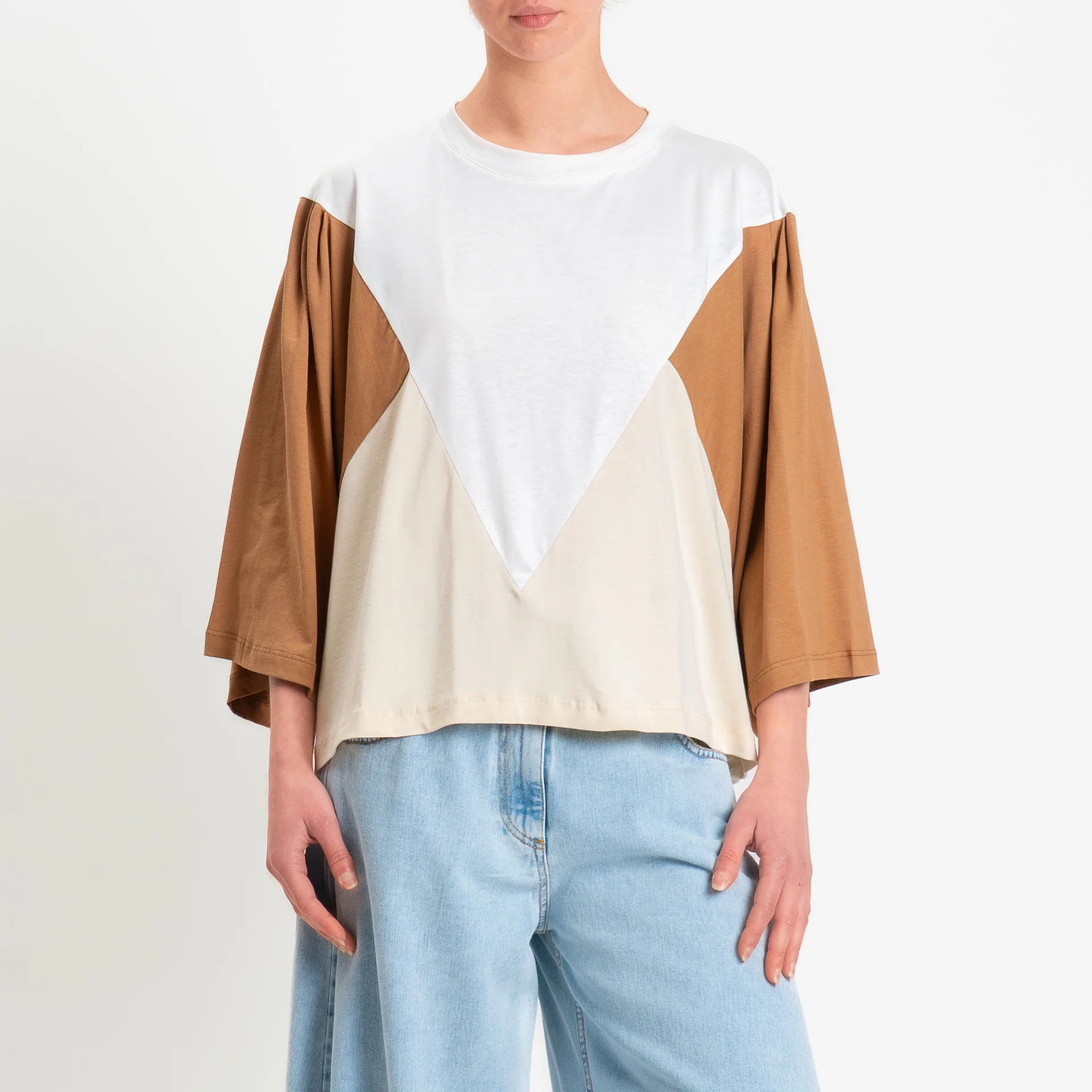 Tensione in-T-shirt multicolor - panna/cammello/nocciola - Image 2