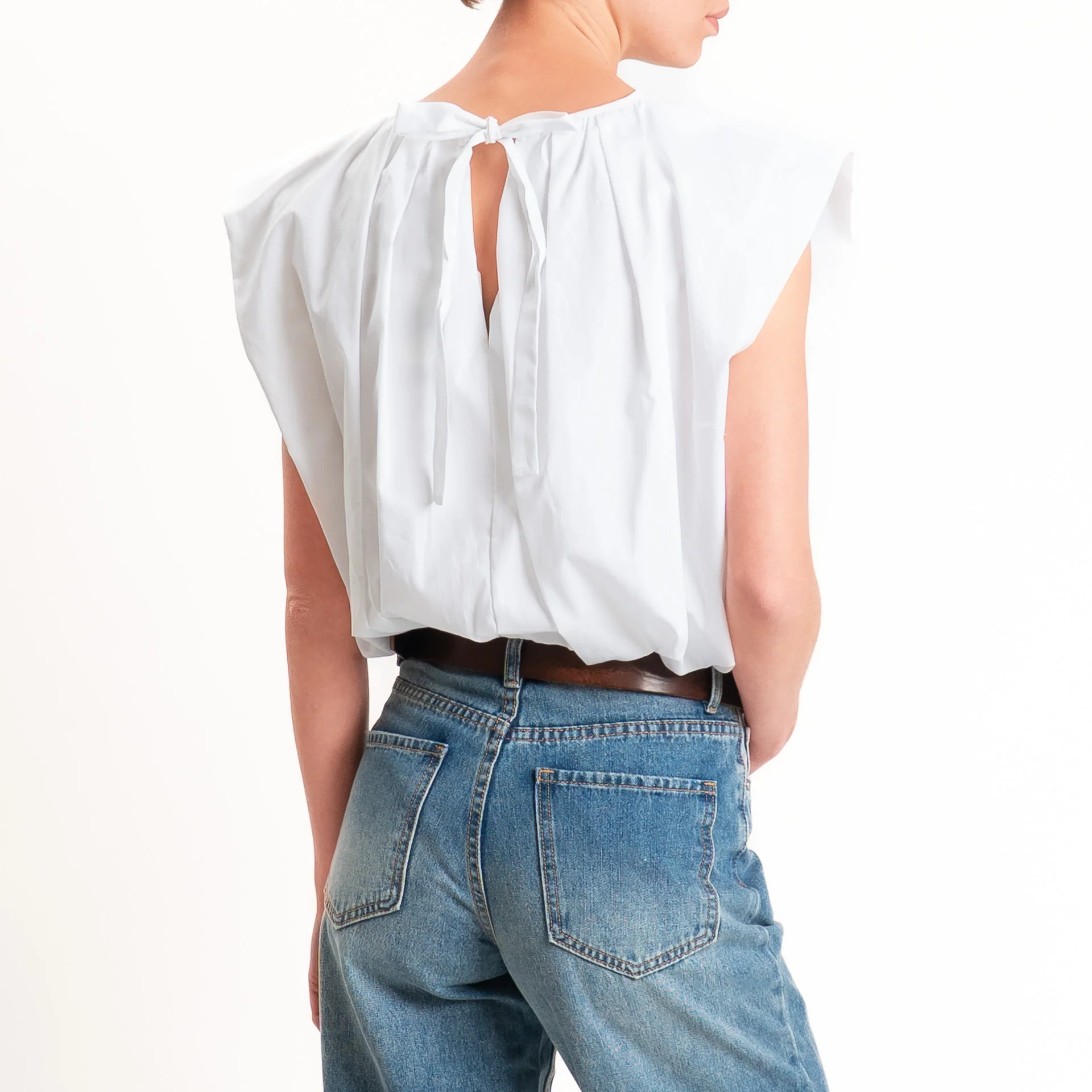 Vicolo-Blusa smanicata elastico in vita - bianco - Image 3