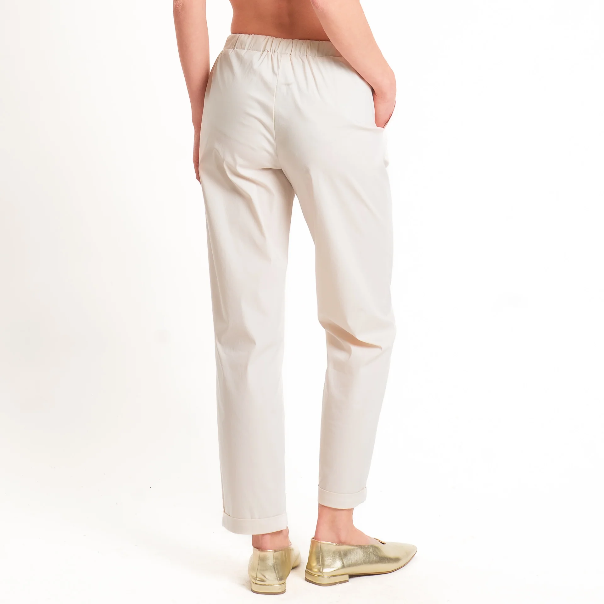 Vicolo-Pantalone popeline elastico in vita - vaniglia - Image 3