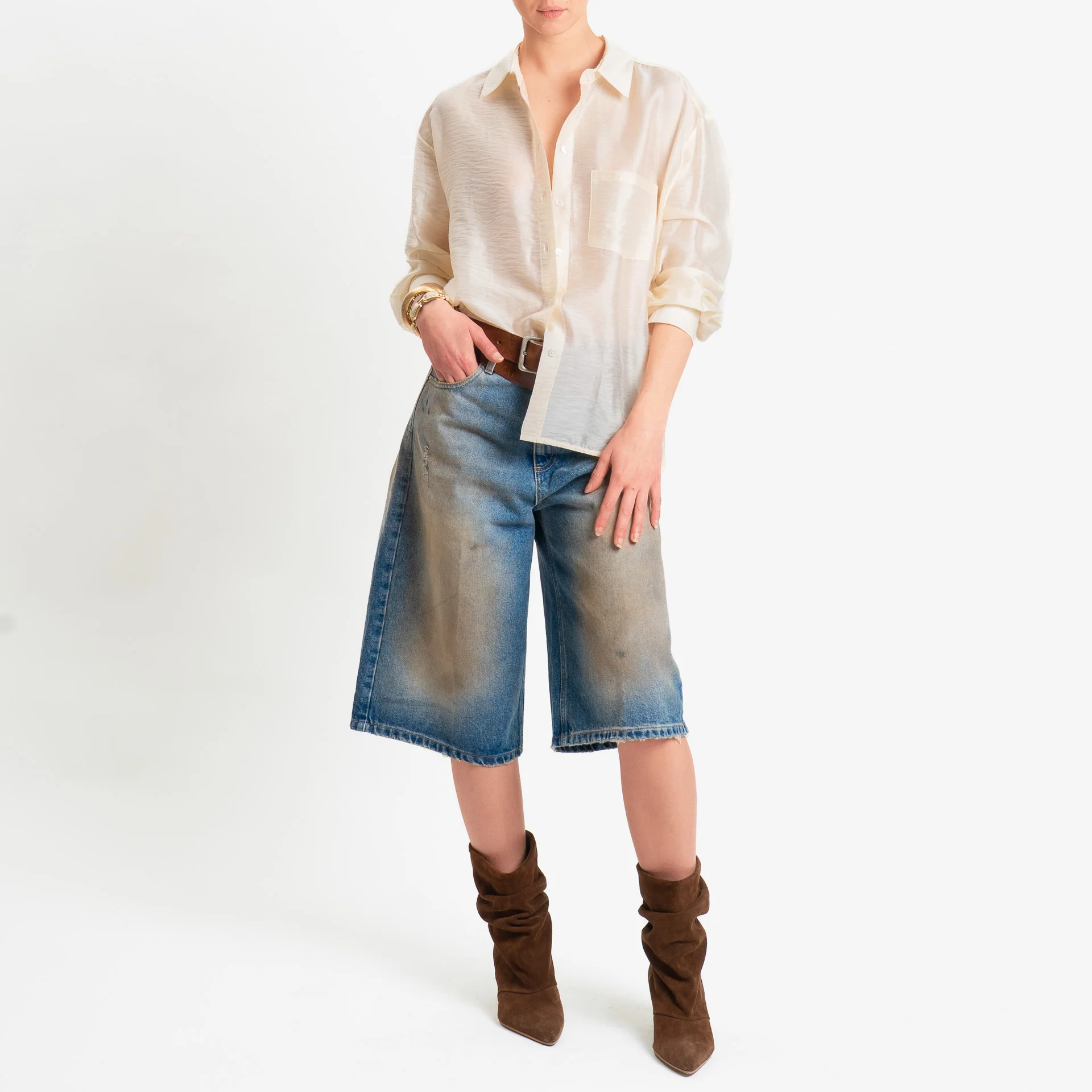 Dixie-Camicia cut out dietro in organza lyocell - panna - Image 3