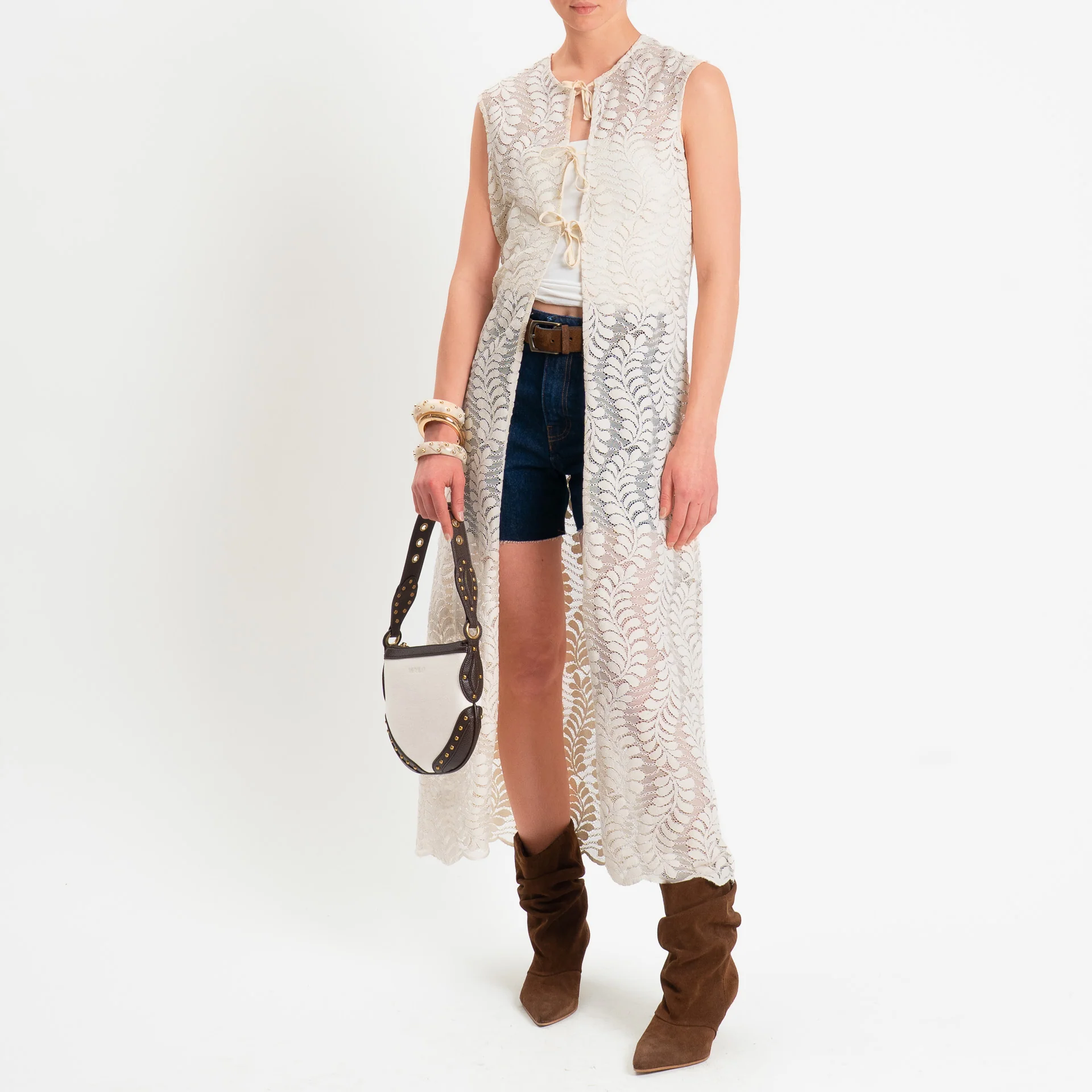 Dixie-Gilet in pizzo macramè - burro - Image 2