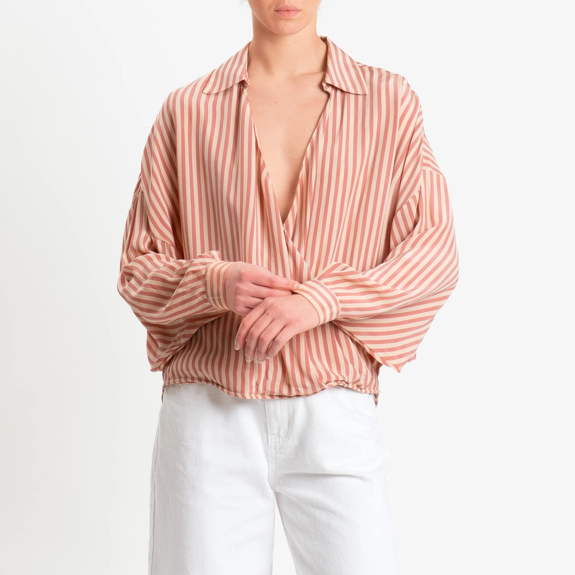 Dixie-Camicia scollo a v a righe allacciatura incrociata - rosa/beige - Image 2