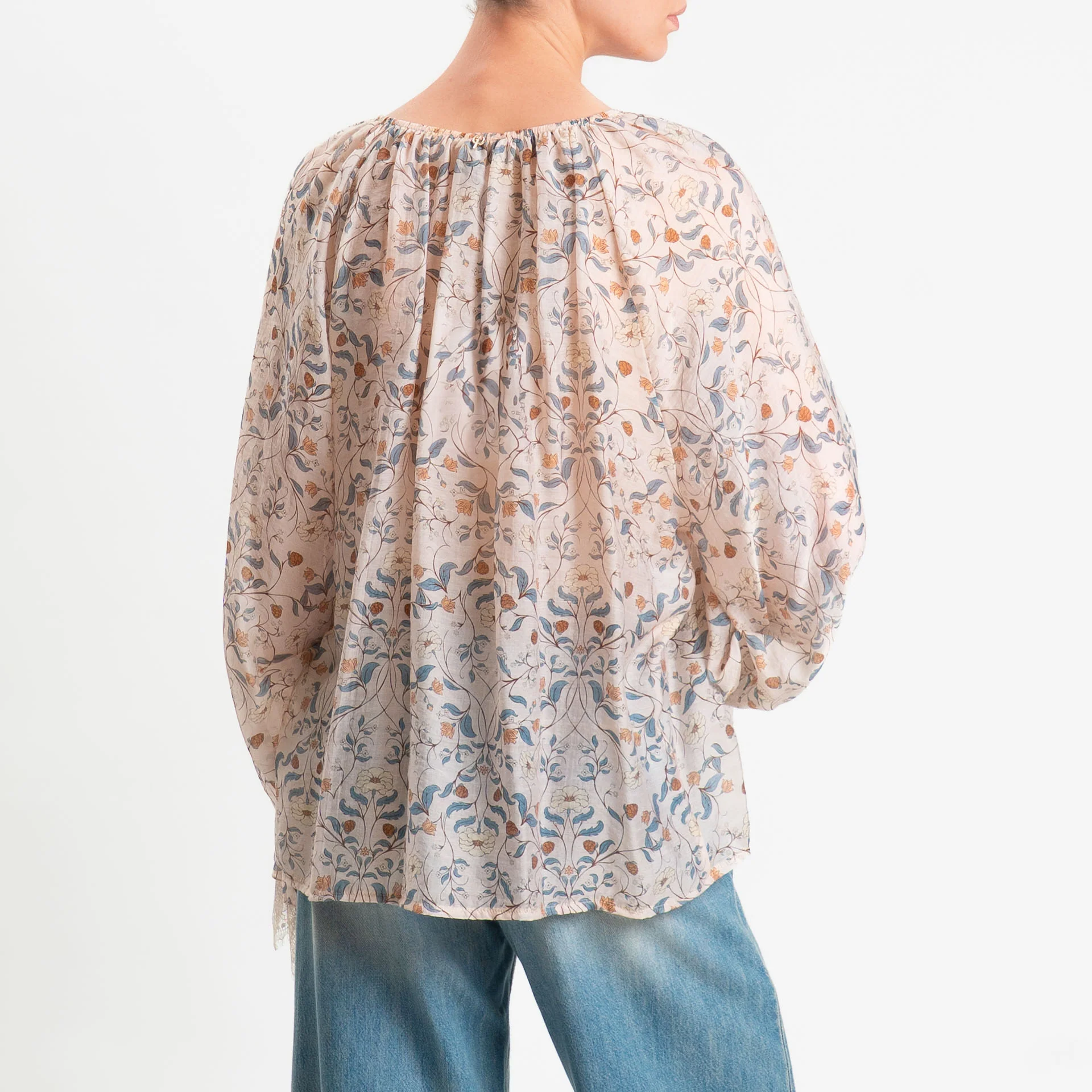Philia Loft-Blusa mussola fantasia floreale - sand/avio/cuoio - Image 3