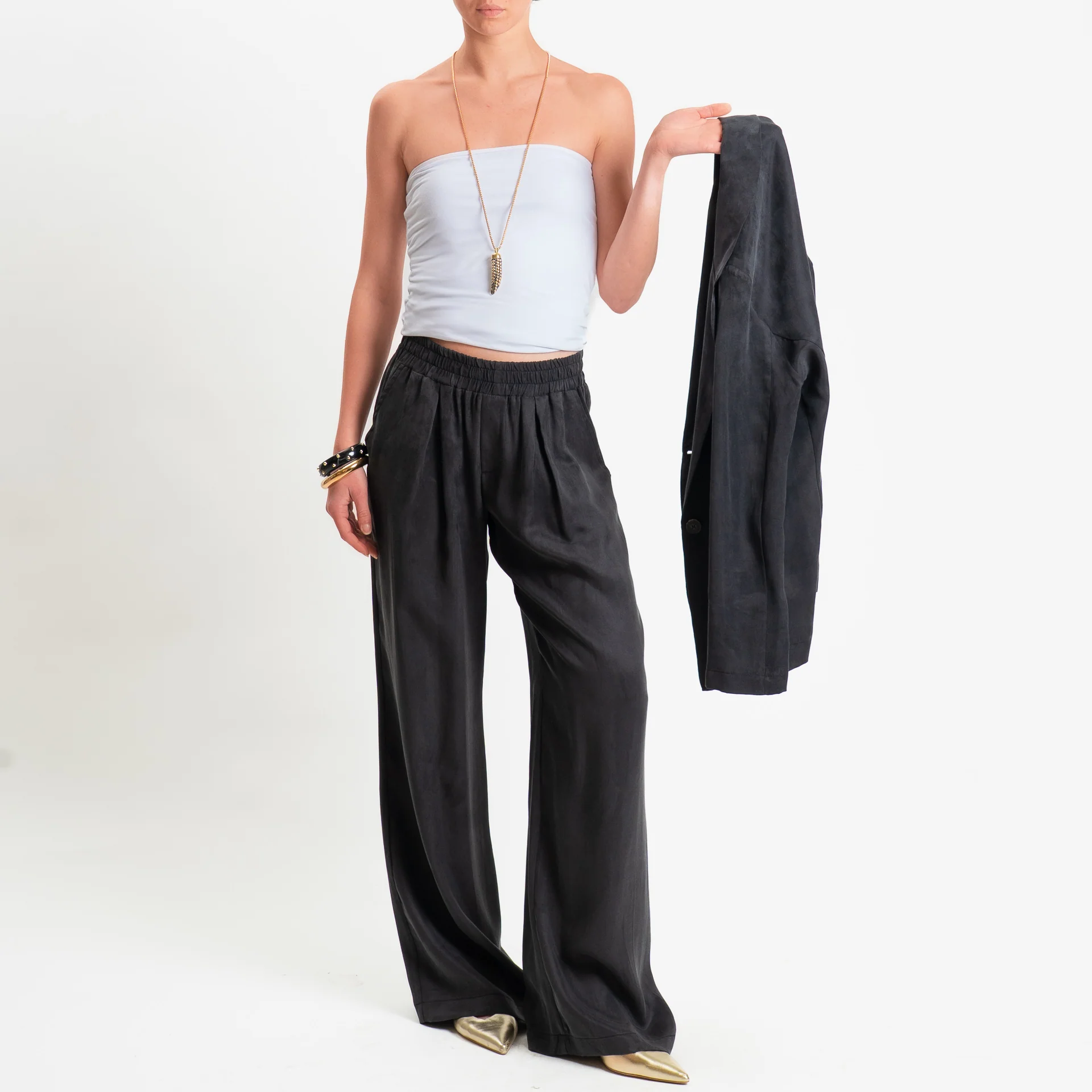Zeroassoluto-Pantalone wide leg cupro lyocell fibra naturale - lavagna