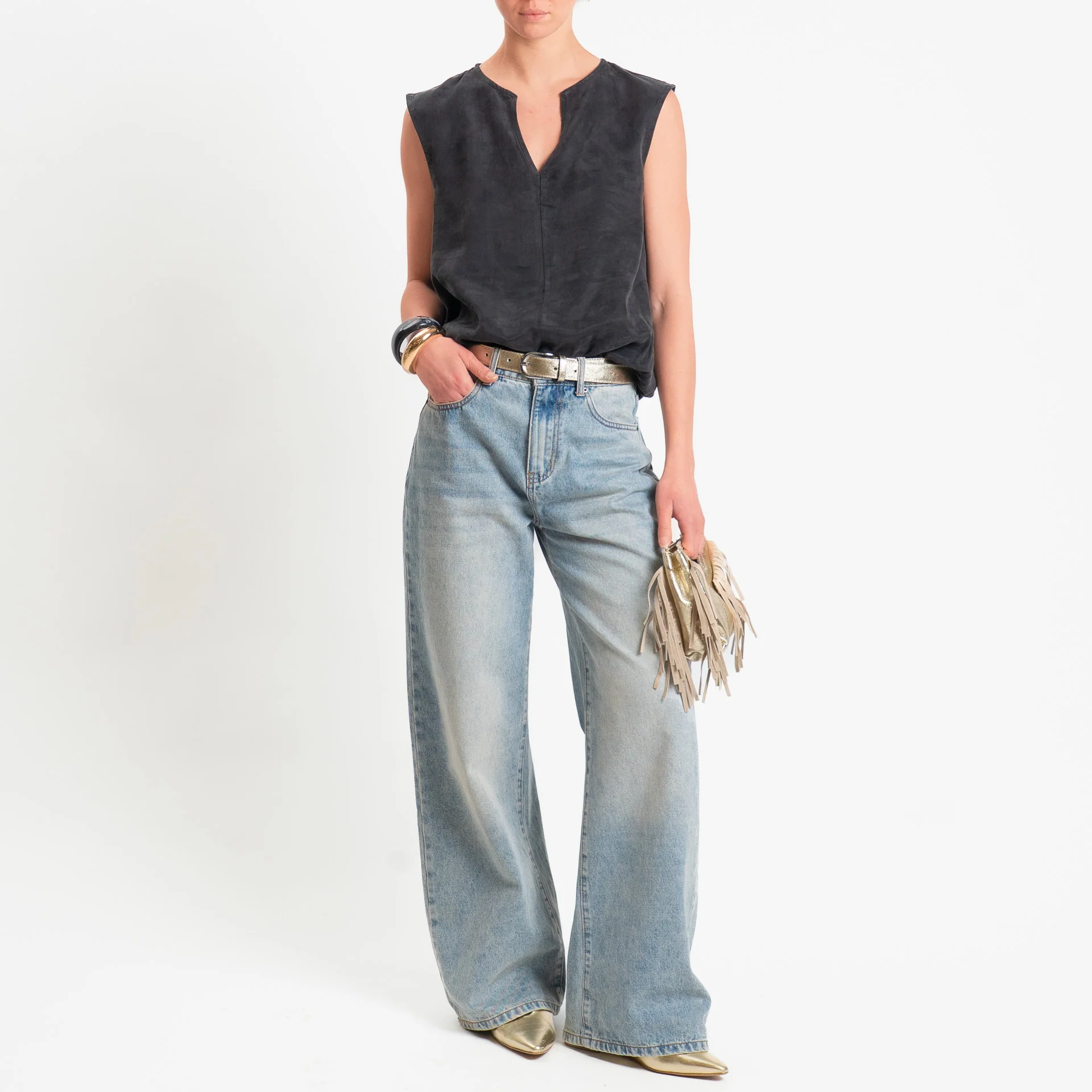 Zeroassoluto-Blusa smanicata cupro lyocell fibra naturale - lavagna - Image 3