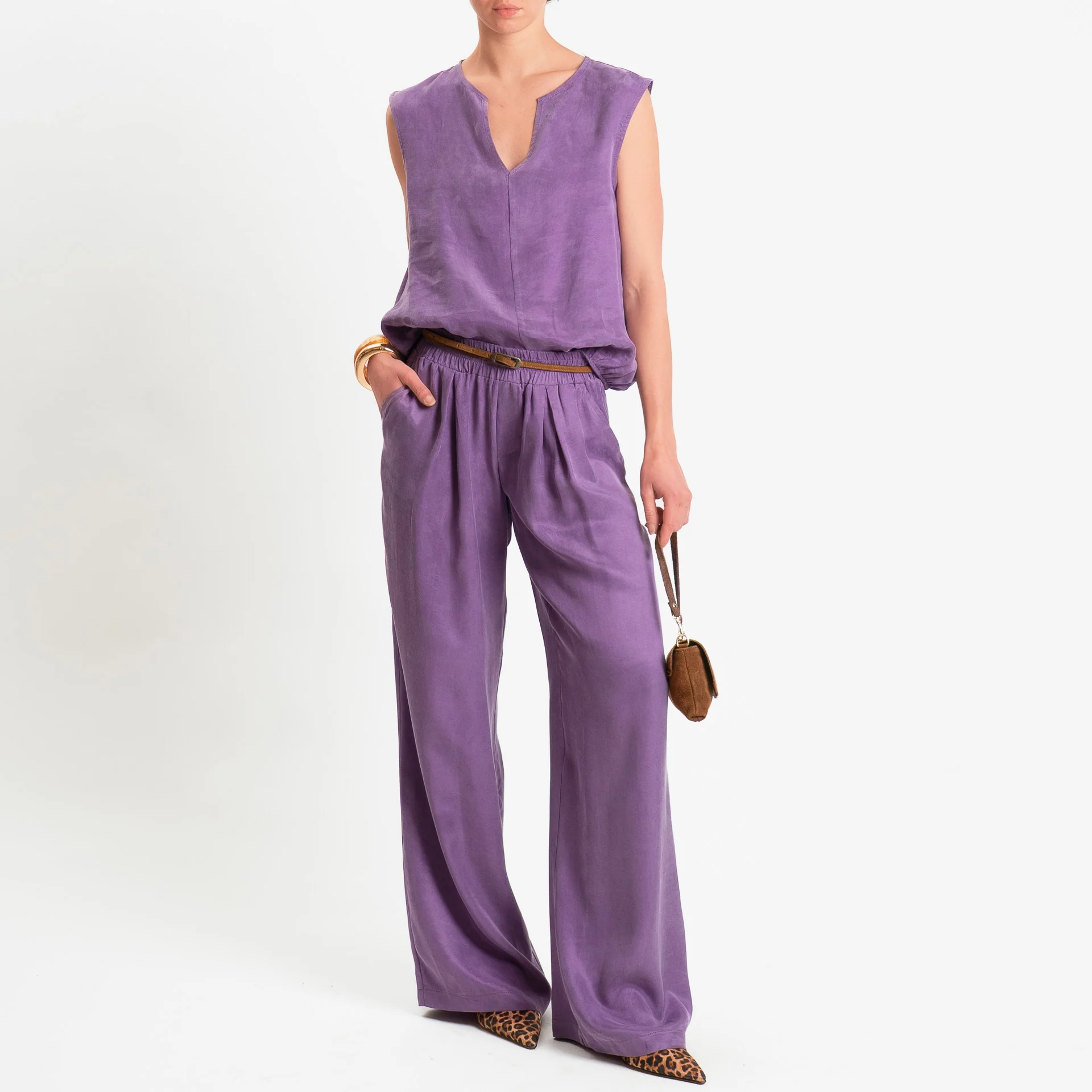 Zeroassoluto-Blusa smanicata cupro lyocell fibra naturale - lavanda - Image 4