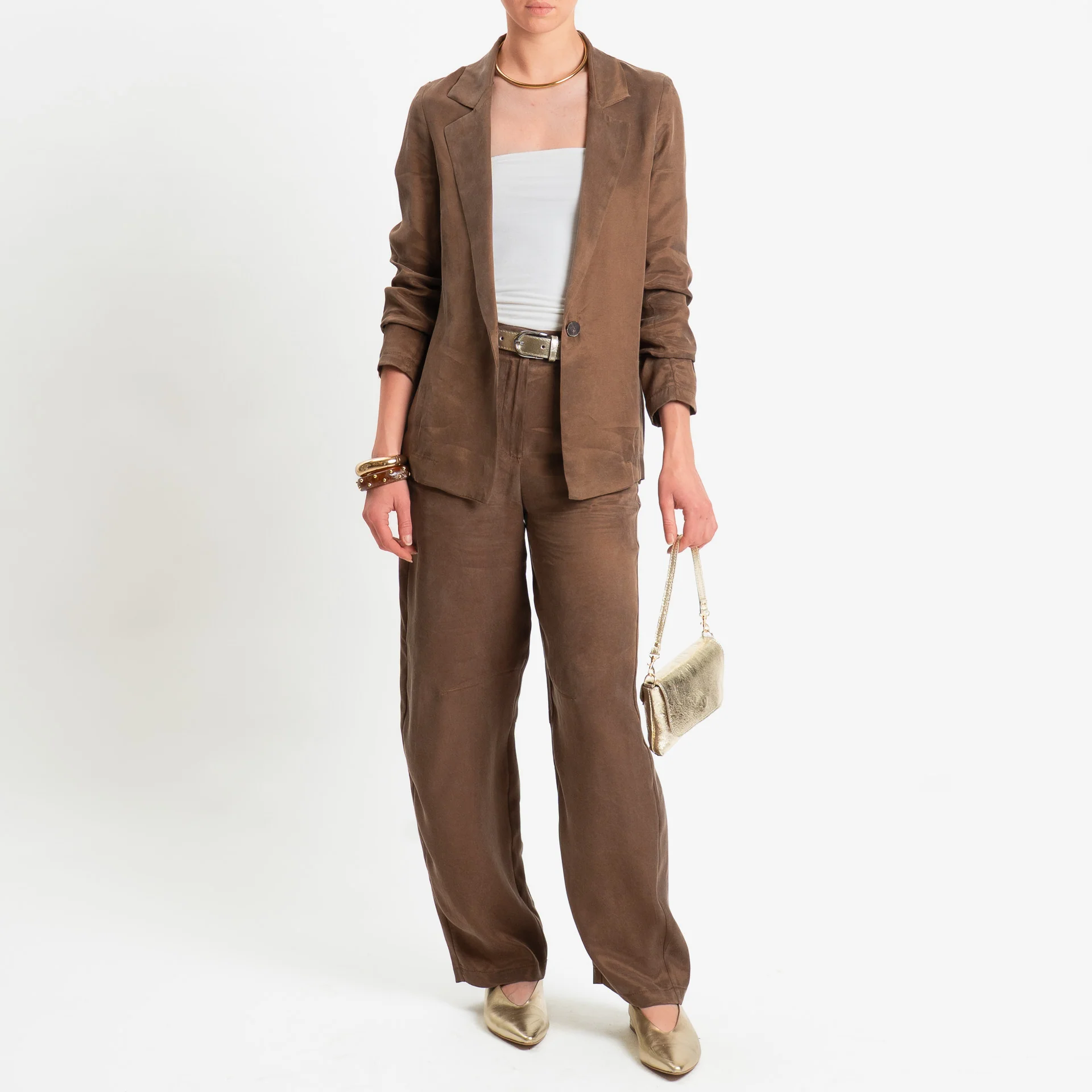 Zeroassoluto-Pantalone barrel cupro lyocell fibra naturale - choco - Image 4