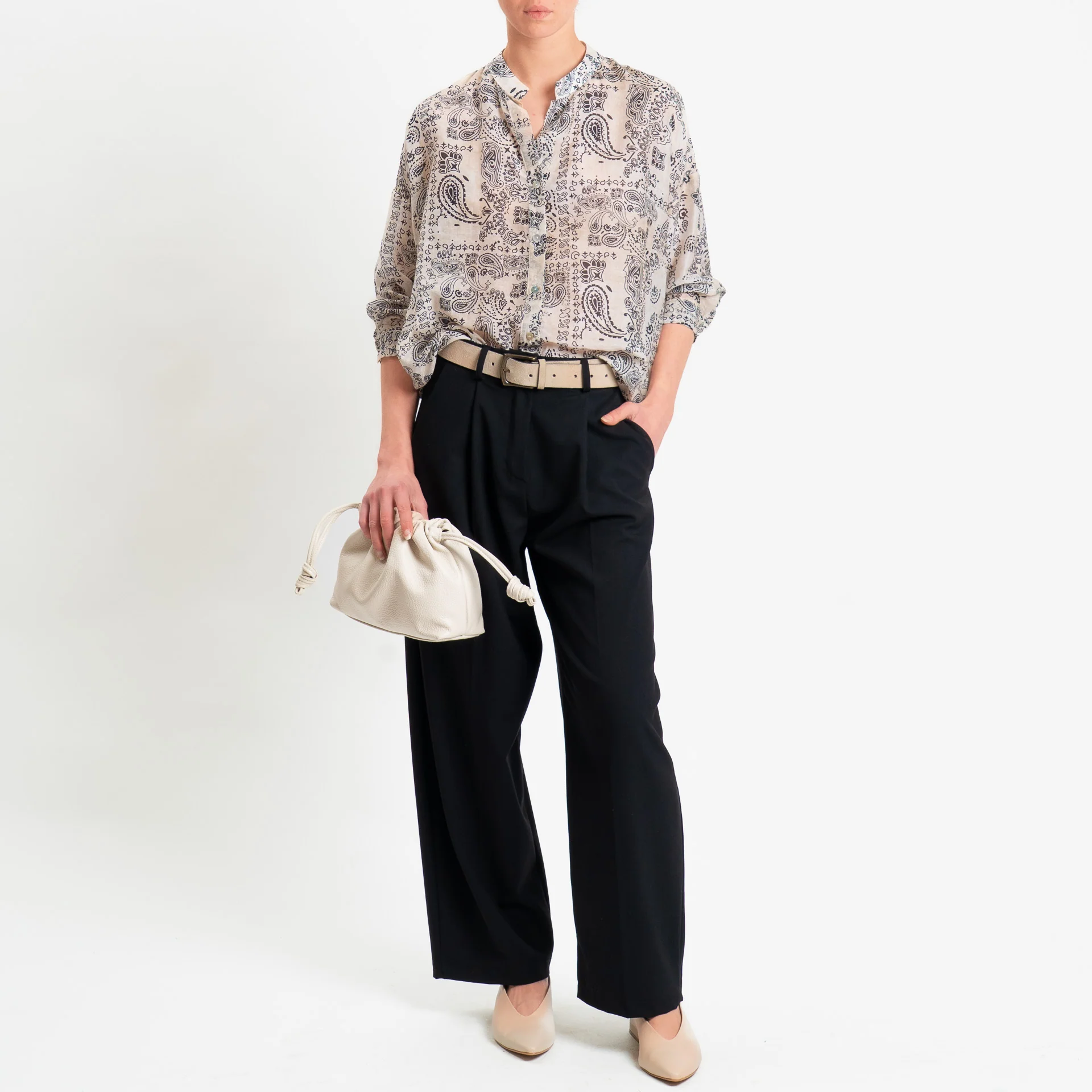 Zeroassoluto-Camicia MAIA mussola seta/cotone fantasia - bandana burro/nero