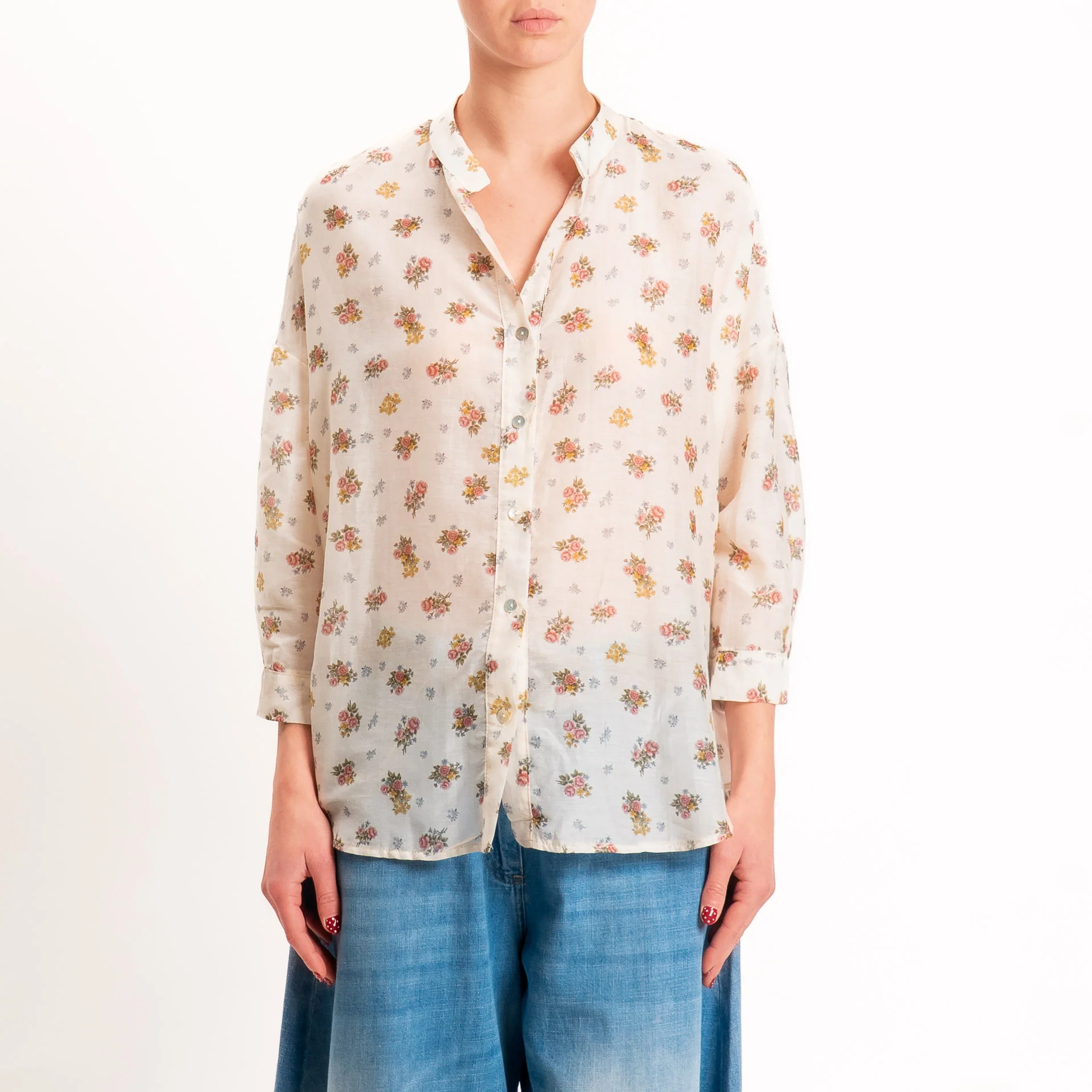Zeroassoluto-Camicia MAIA mussola seta/cotone - fiori burro/blush/militare - Image 2