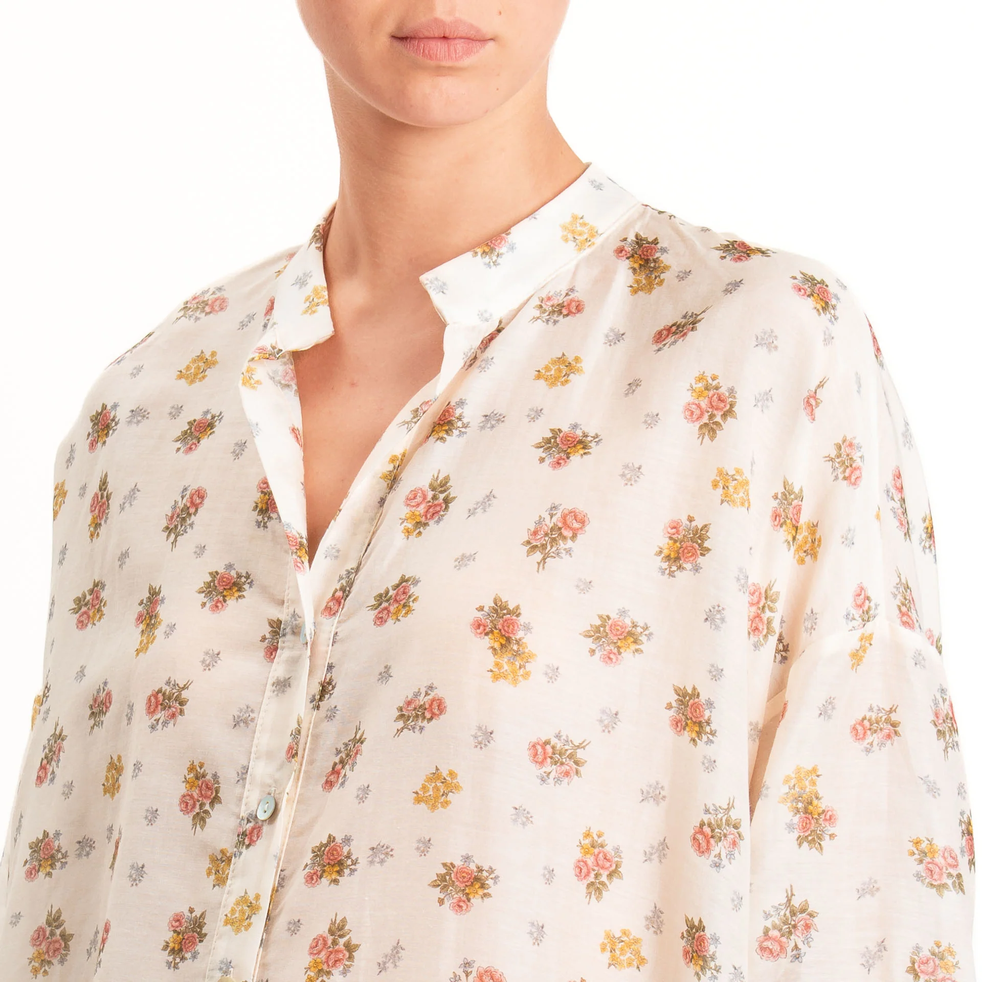 Zeroassoluto-Camicia MAIA mussola seta/cotone - fiori burro/blush/militare - Image 5