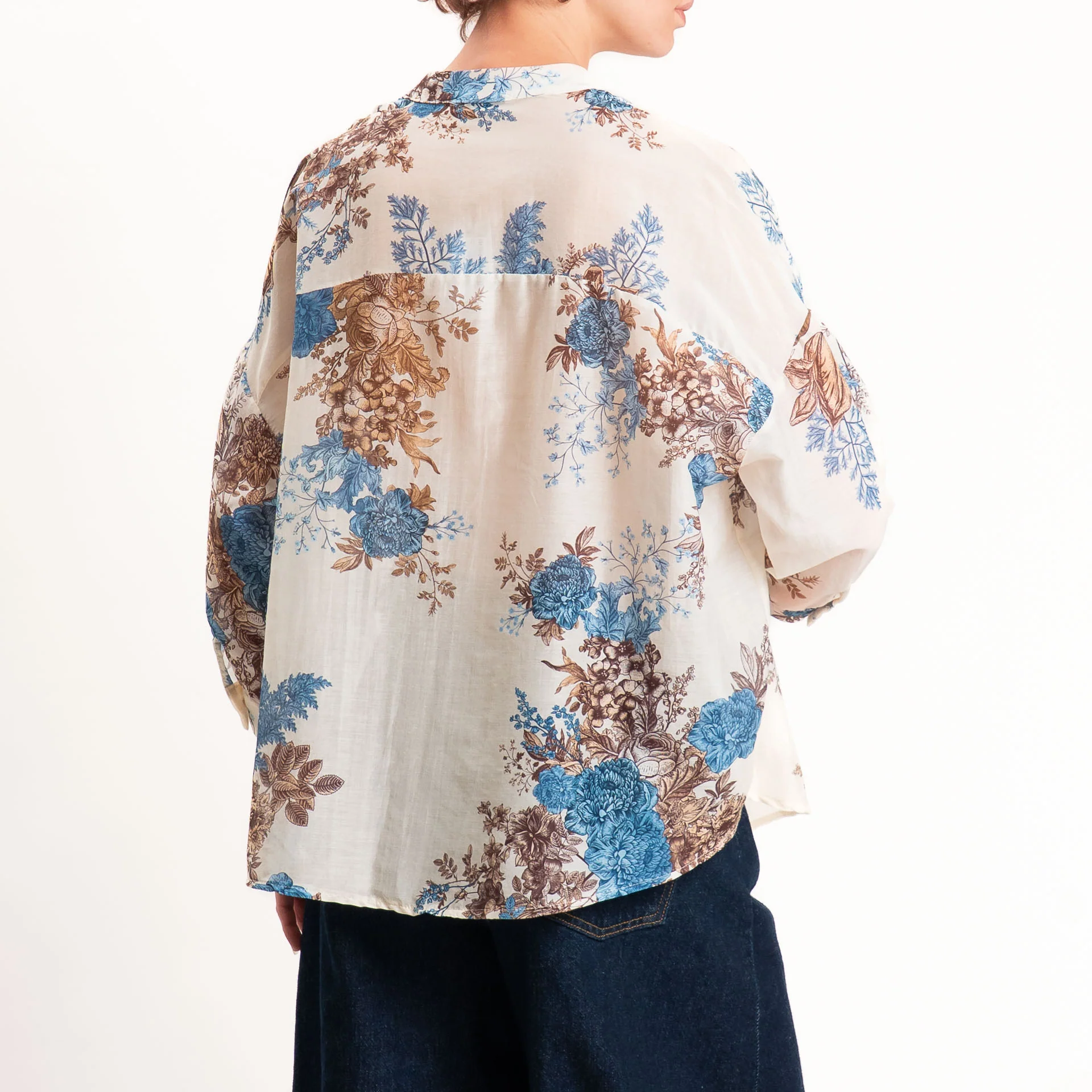 Zeroassoluto-Camicia MAIA mussola seta/cotone - fiori burro/jeans/choco - Image 5