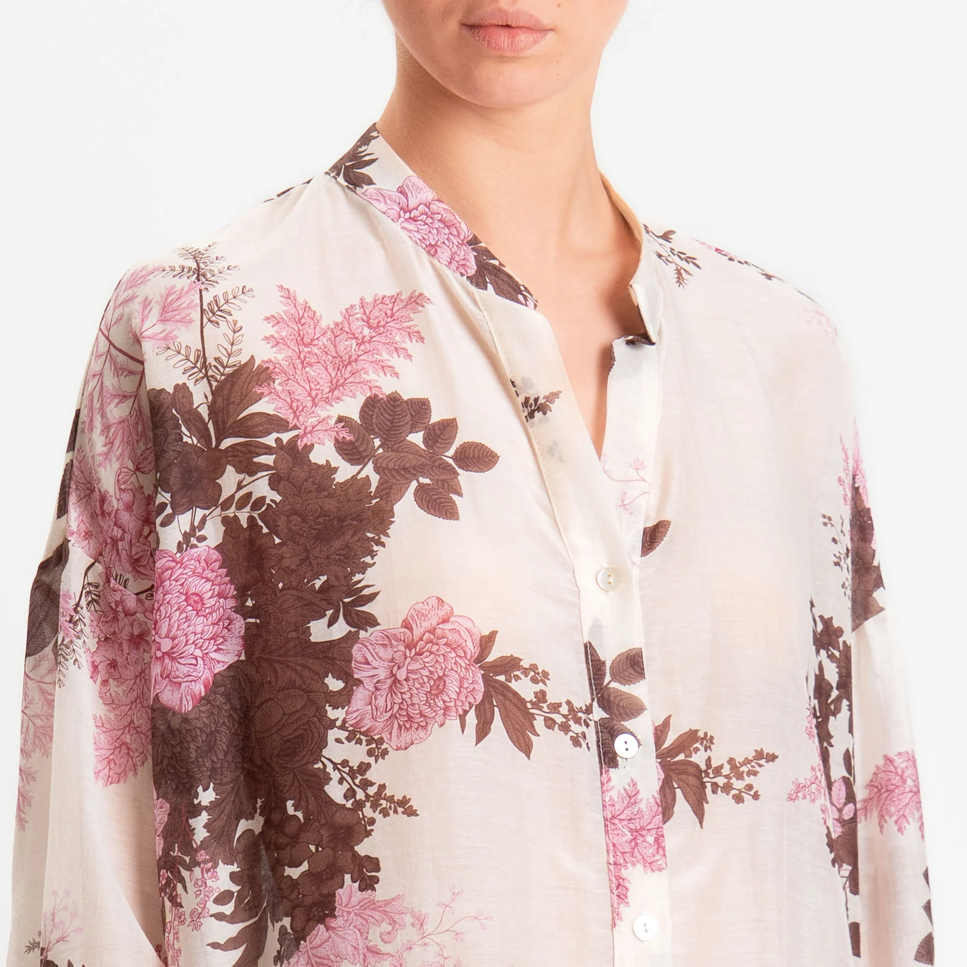 Zeroassoluto-Camicia MAIA mussola seta/cotone fantasia - fiori burro/moro/rosa - Image 4