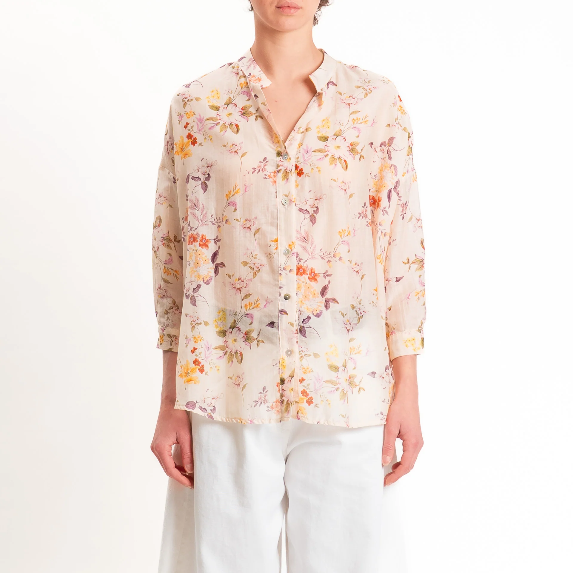 Zeroassoluto-Camicia MAIA mussola seta/cotone - fiori cipria/mauve - Image 3