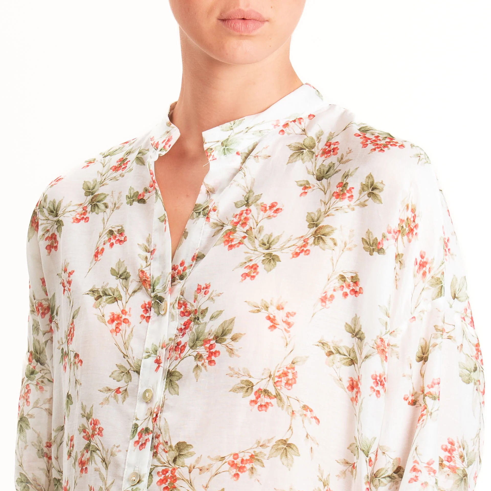 Zeroassoluto-Camicia MAIA mussola seta/cotone - fiori latte/red/salvia - Image 4