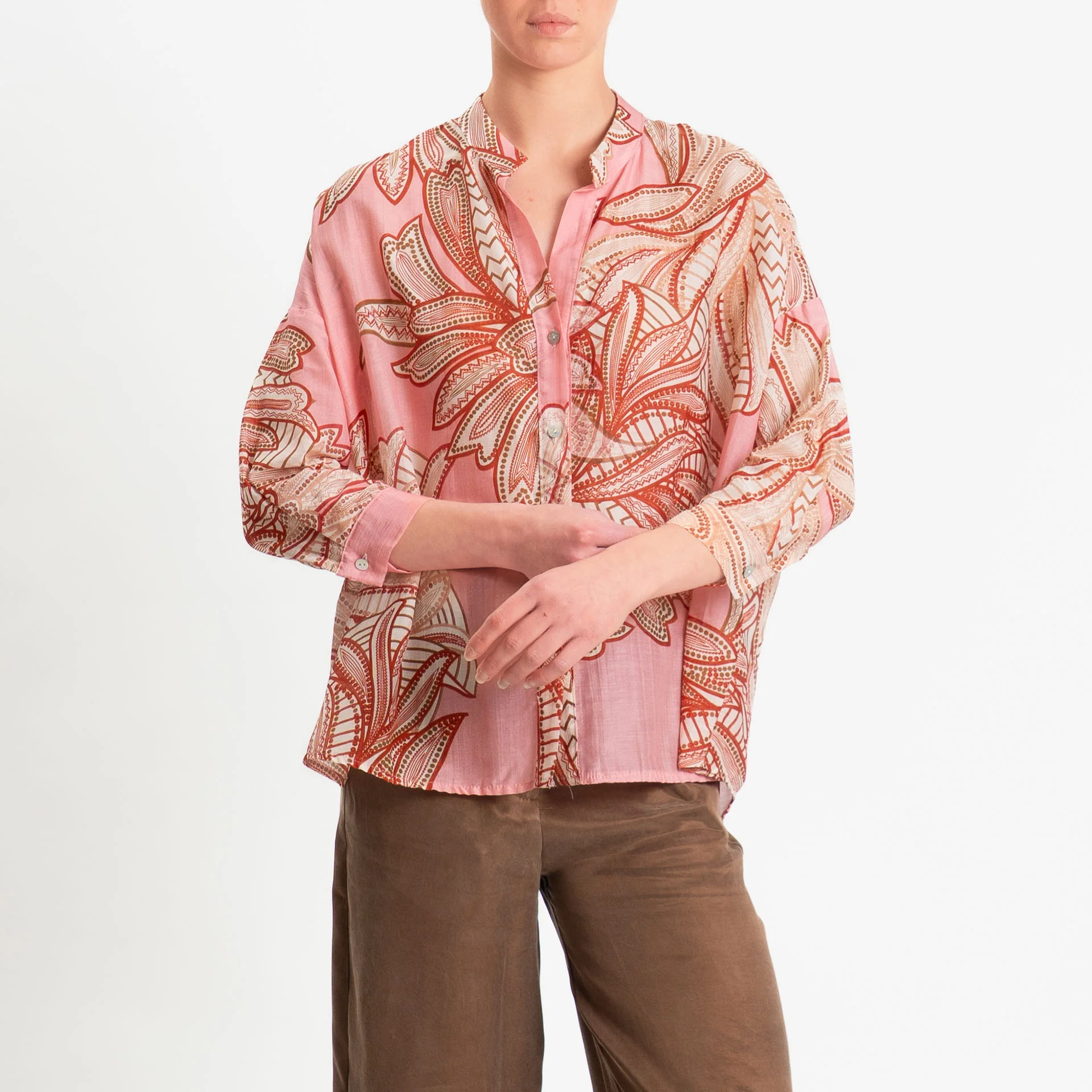 Zeroassoluto-Camicia MAIA mussola seta/cotone fantasia - fiori pink/rust - Image 2