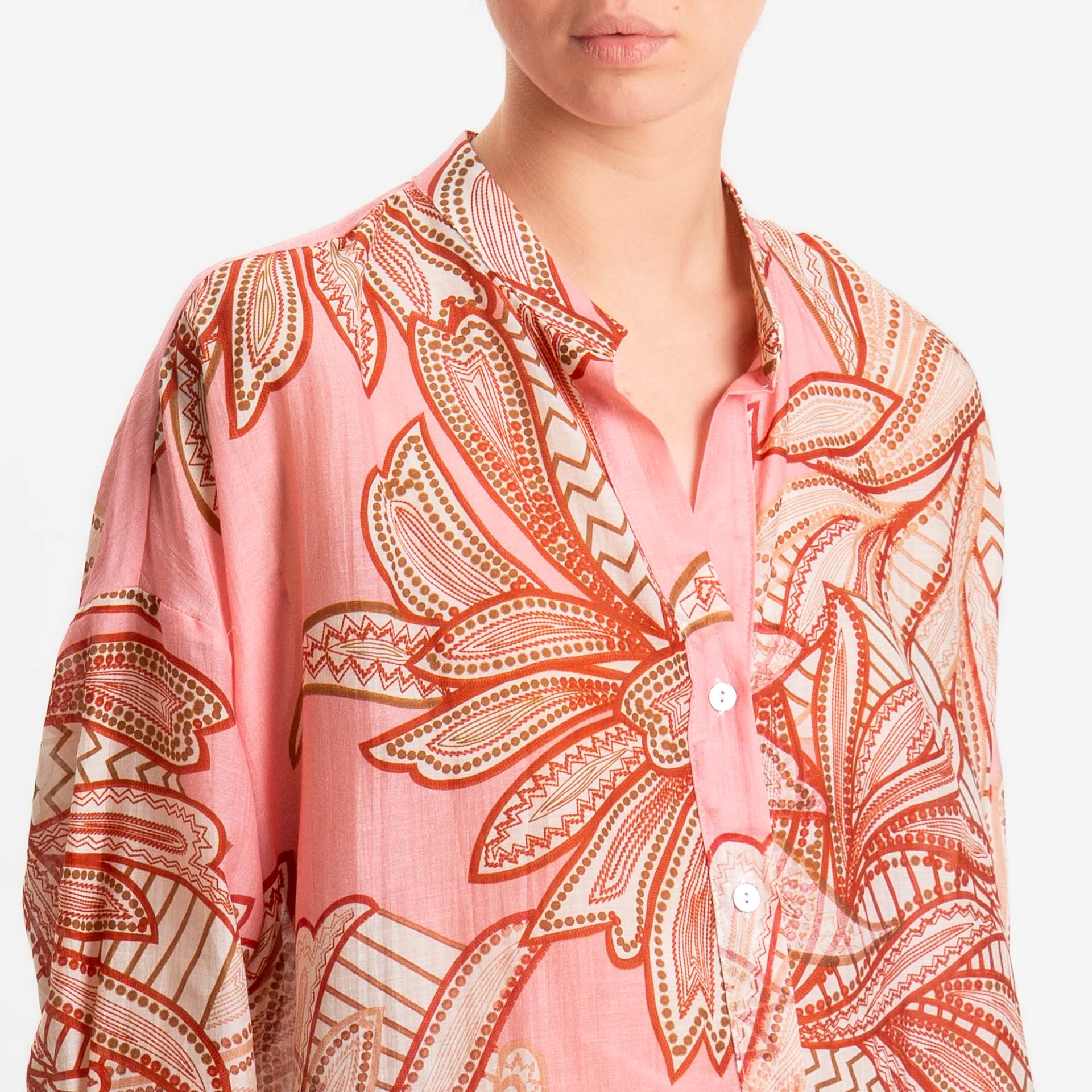 Zeroassoluto-Camicia MAIA mussola seta/cotone fantasia - fiori pink/rust - Image 4