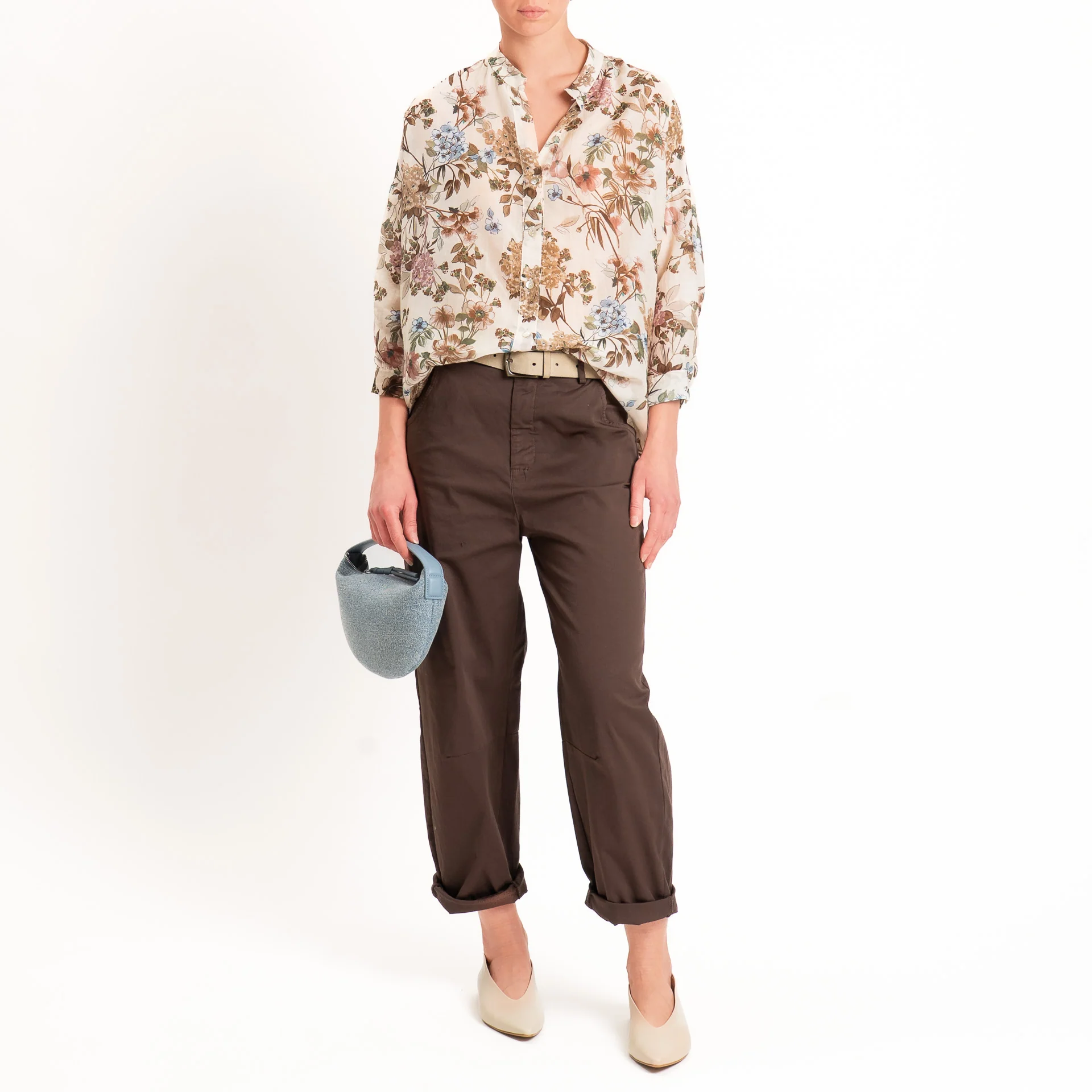 Zeroassoluto-Camicia MAIA mussola seta/cotone - floreale burro/choco/mauve
