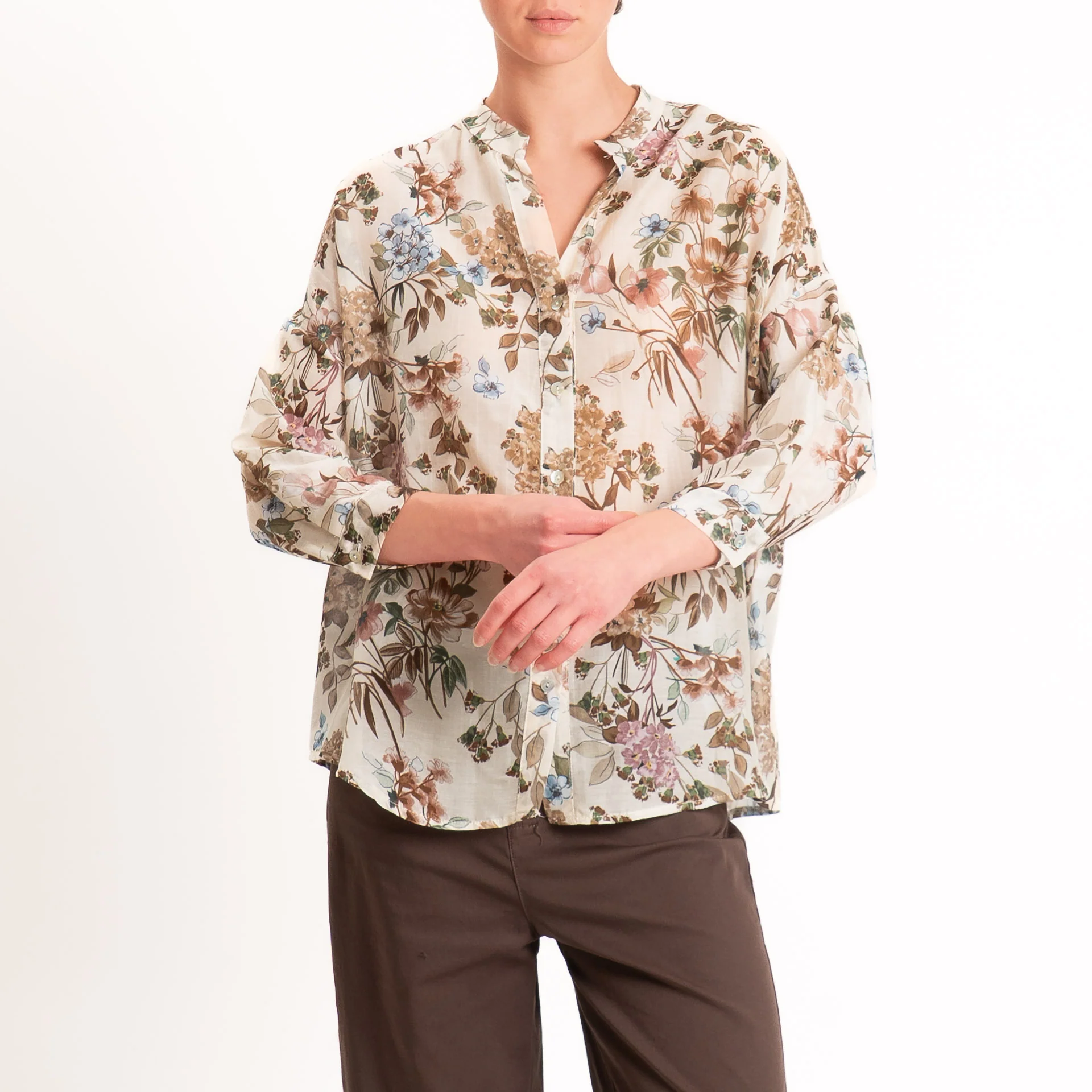 Zeroassoluto-Camicia MAIA mussola seta/cotone - floreale burro/choco/mauve - Image 2